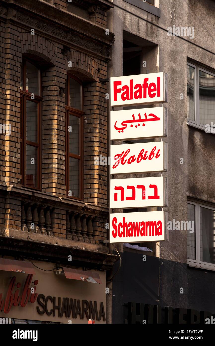 Schilder der libanesischen Restaurants Habibi in der Zuelpicher Straße, Quartier Latin, Köln, Deutschland. Schilder der libanesichen Restaurants Habibi an der Stockfoto