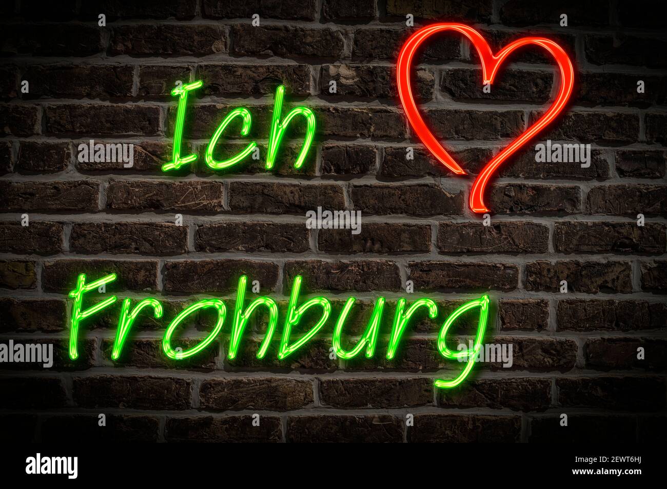 Leuchttreklame, Ich liebe Frohburg, Sachsen, Deutschland, Europa Ich liebe Frohburg, Sachsen, Deutschland, Europa Stockfoto