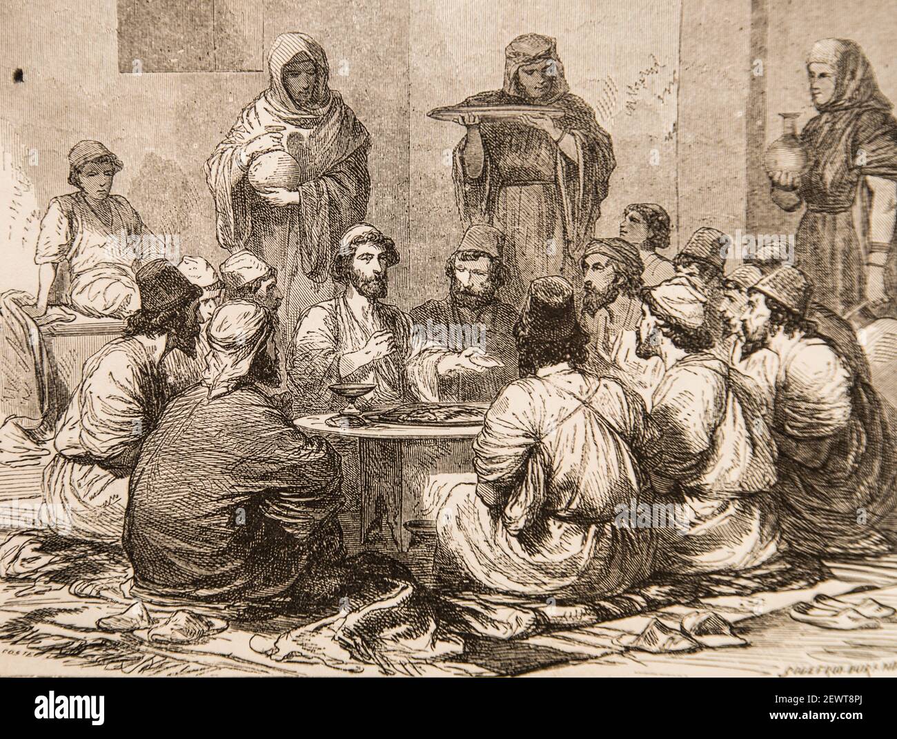 A table,montrant l'aliment,il disait: Me voici, vie de jesus par ernest renan ,dessins de godefroy durand,editeur michel Levy 1870 Stockfoto