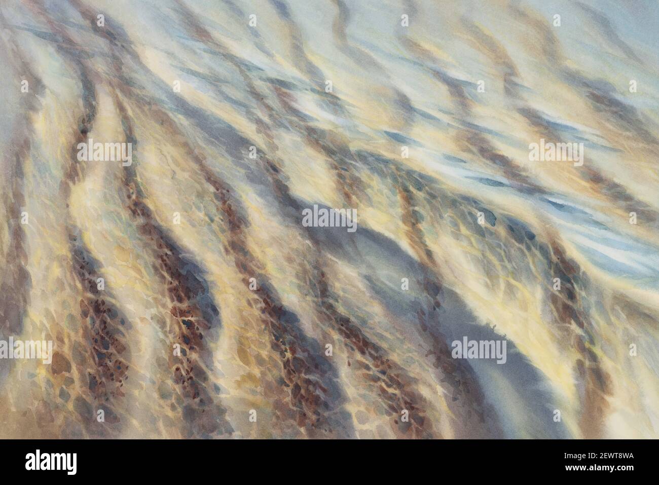 Sonnige Wasser mit transparenten Wellen Aquarell Hintergrund Stockfoto
