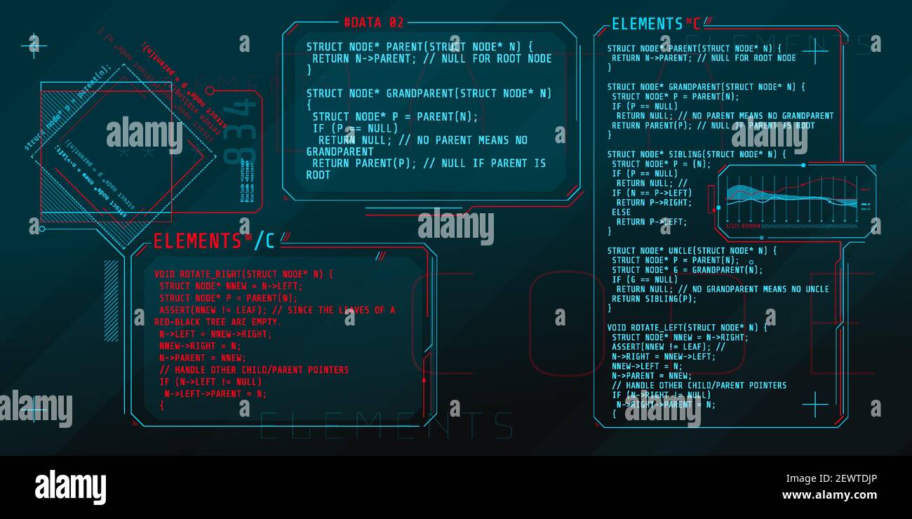 HUD-Schnittstellenelemente mit einem Teil des Codes C. Stock Vektor