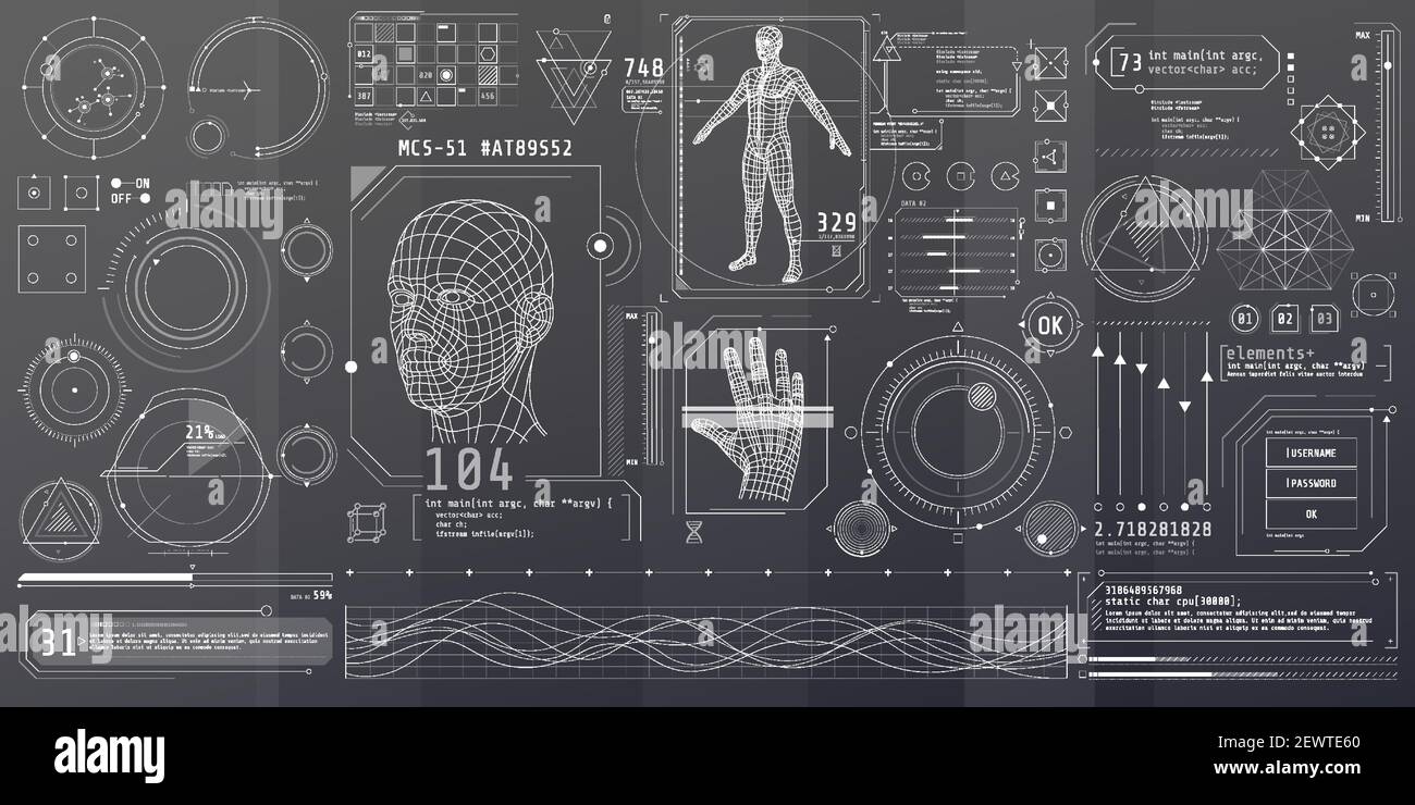 Eine Reihe von dünnen Elementen zum Thema Bio Scanning. Stock Vektor