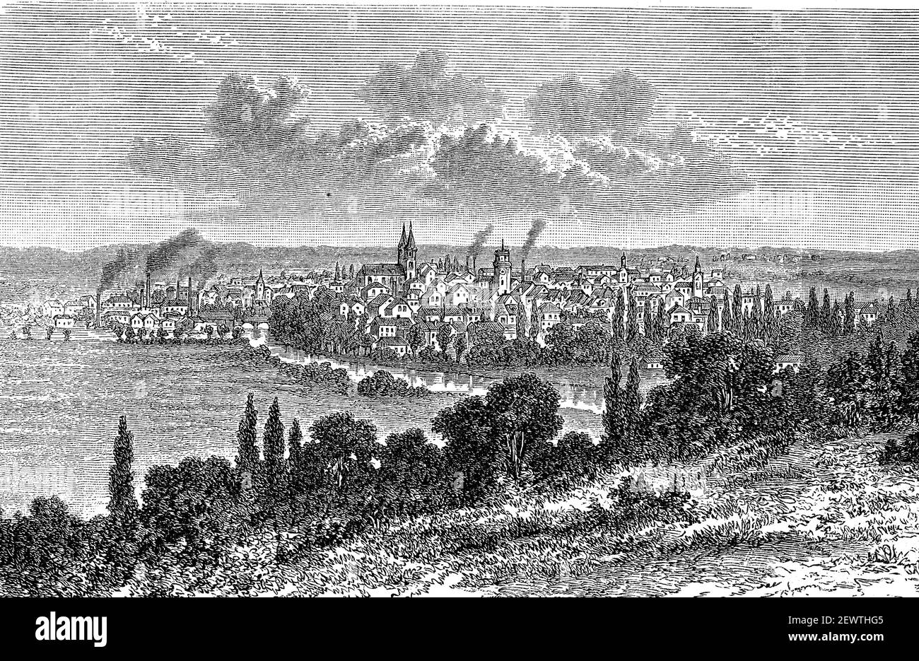 Die Stadt Hof in Oberfranken, Bayern, Deutschland, im Jahr 1880 / die Stadt Hof in Oberfranken, Bayern, Deutschland, im Jahr 1880, Historisch, Historische, digital verbesserte Reproduktion eines Originals aus dem 19th. Jahrhundert / digitale Reproduktion einer Originalvorlage aus dem 19. Jahrhundert, Stockfoto