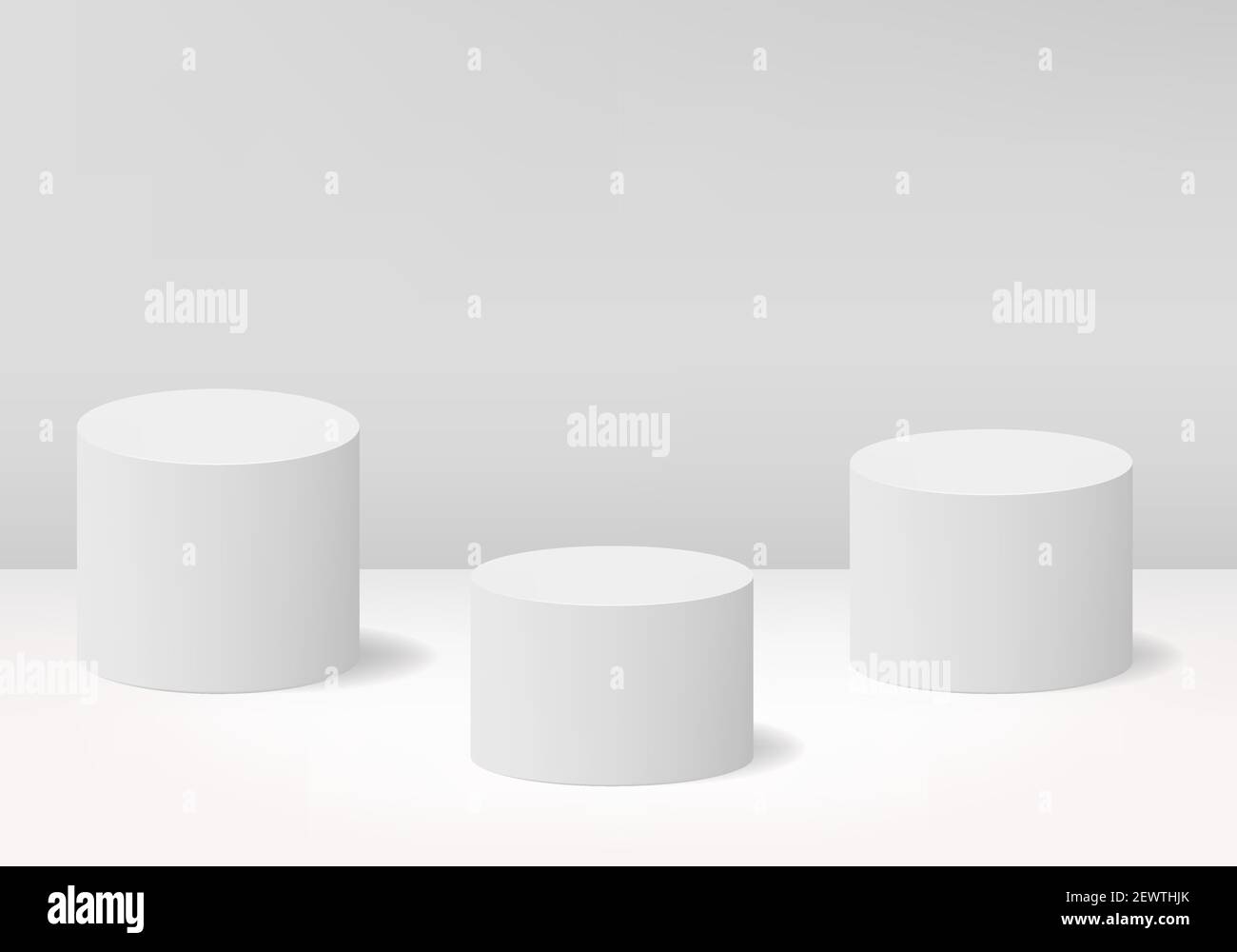 Weiß 3D realistische Zylinderform Podium. 3 Leerstufen für die Produktpräsentation. Minimale Vektordarstellung der Szene. Stock Vektor