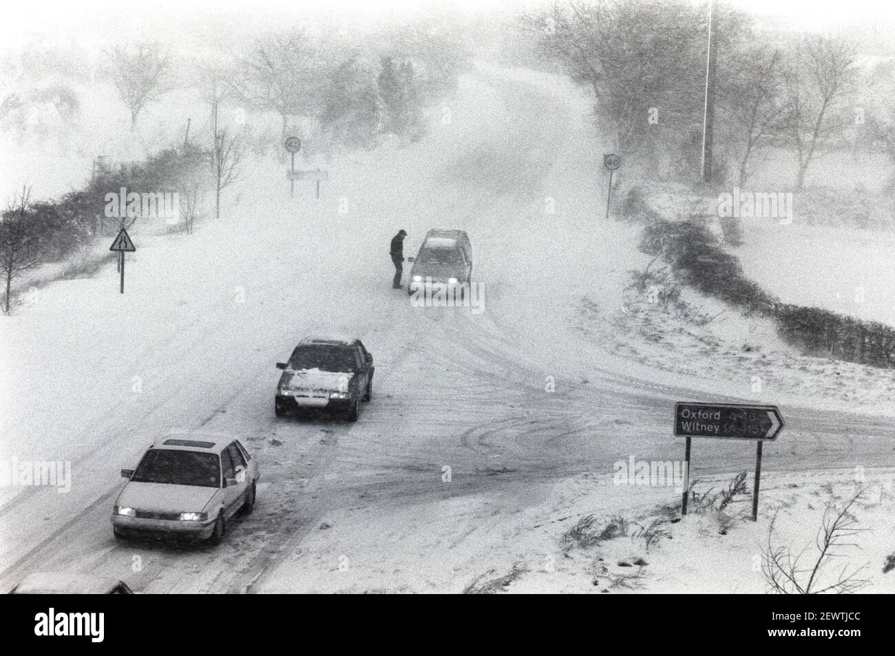 Schnee in Oxfordshire Dezember 1990 Stockfoto