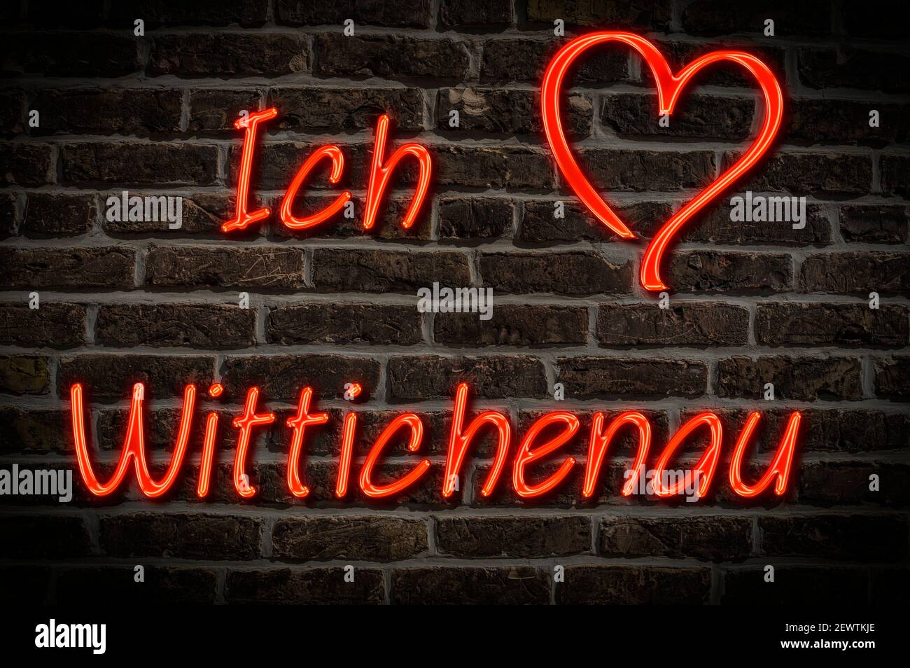 Leuchttreklame, Ich liebe Wittichenau, Sachsen, Deutschland, Europa Ich liebe Wittichenau, Sachsen, Deutschland, Europa Stockfoto