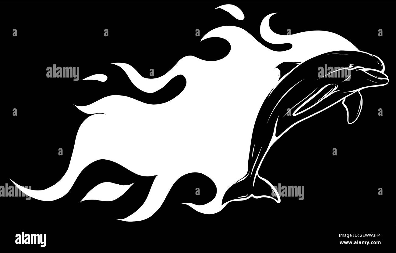 Silhouette des feurigen Delphins. Vektorgrafiken. Tattoos. Stock Vektor