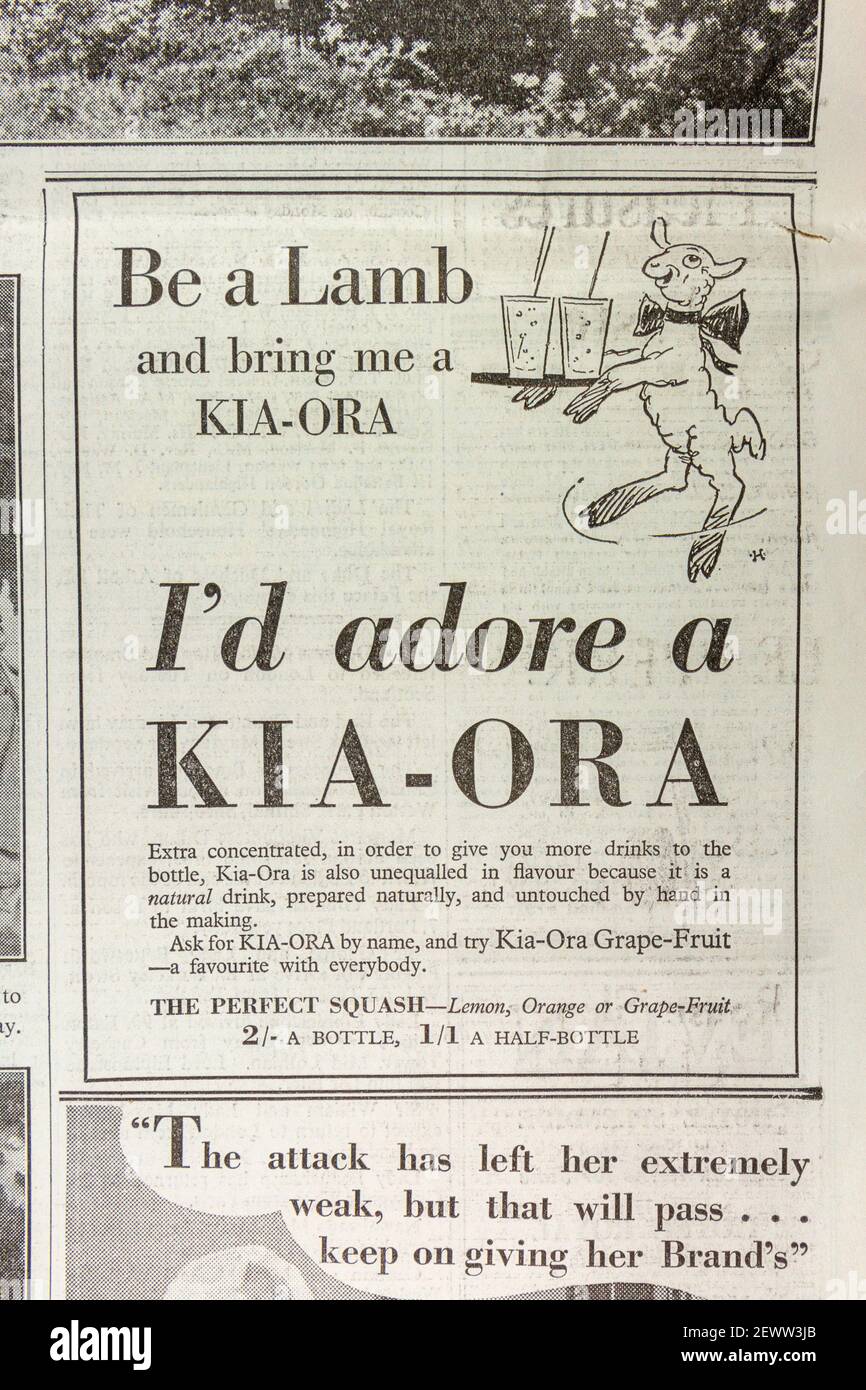 Anzeige für Kia-Ora, den perfekten Squash, in The Times, London, Großbritannien, Freitag, 24th. Mai 1935. Stockfoto