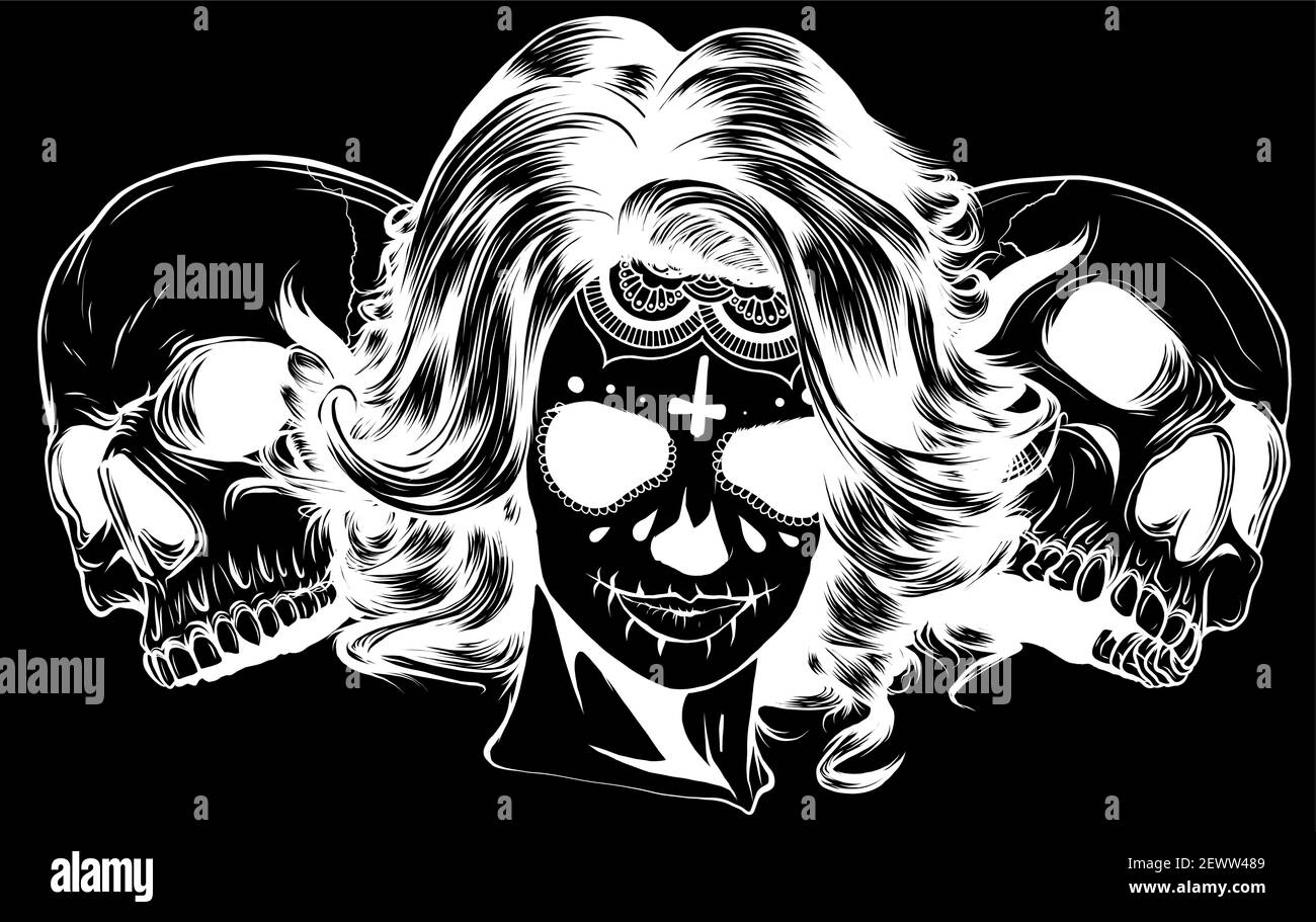 Silhouette Dead Mädchen mit zwei Zucker Schädel. vektor Stock Vektor