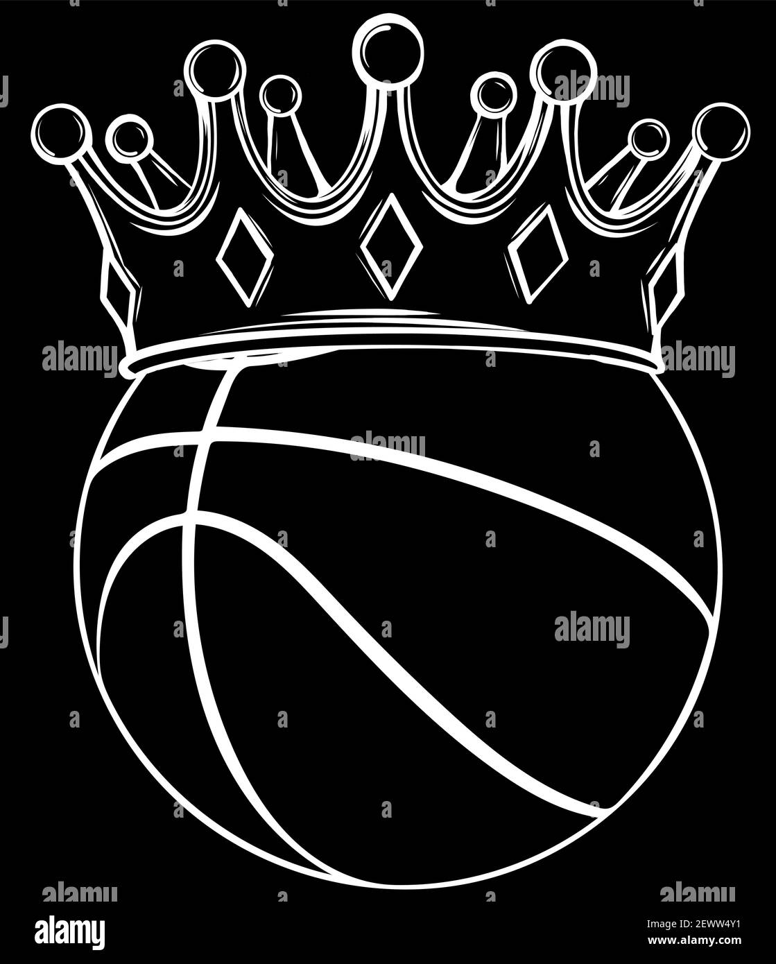 Silhouette Basketball König Krone. Symbol „Sportwinner“, Emoji Style Illustration. Stock Vektor