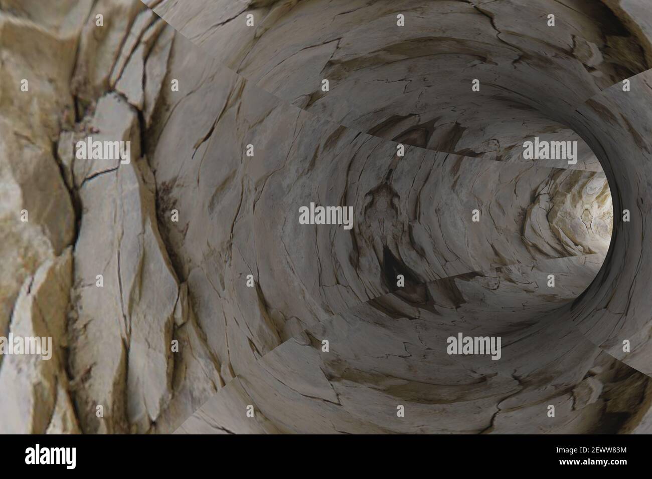 Abstrakter Tunnel mit Felswänden. Stockfoto