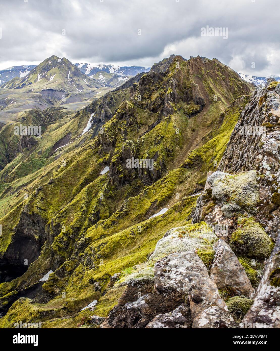 Einzigartige isländische Landschaft in Thorsmoerk in Island Stockfoto