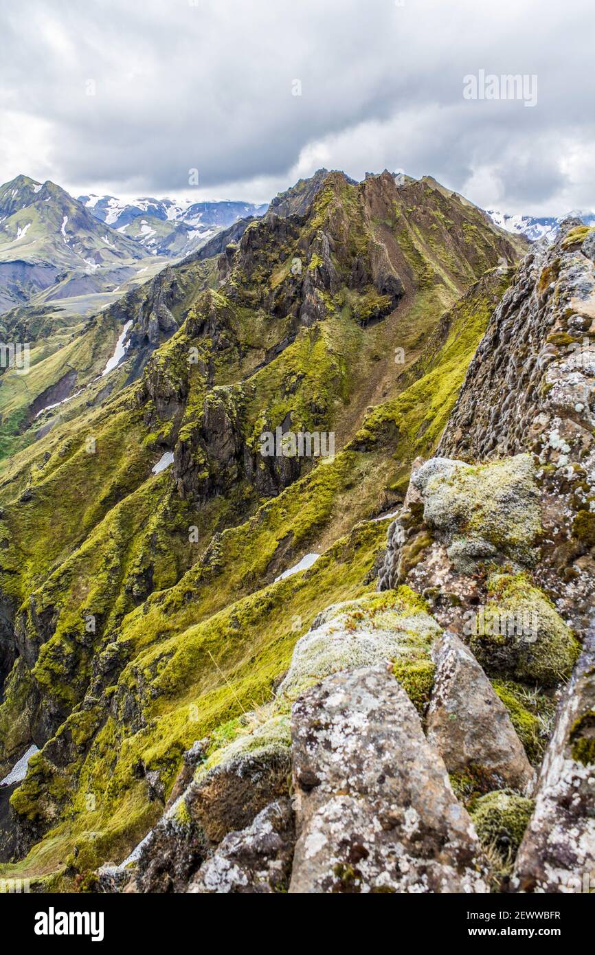 Einzigartige isländische Landschaft in Thorsmoerk in Island Stockfoto