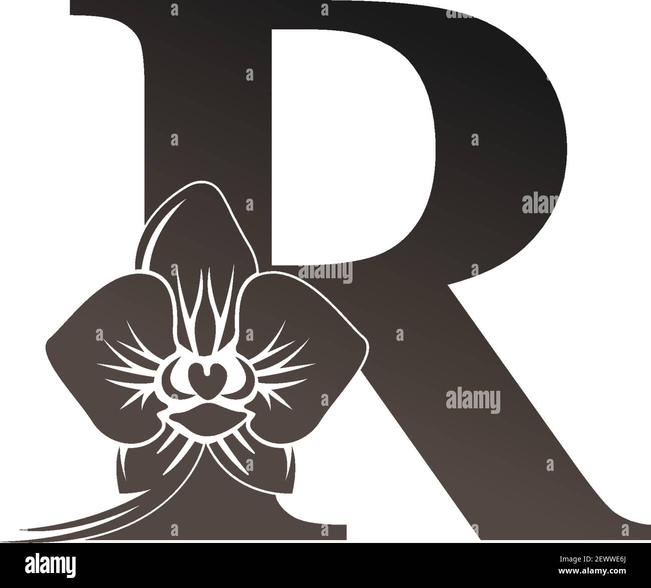 Buchstabe R Logo Symbol mit schwarzer Orchidee Design Vektor Illustration Stock Vektor