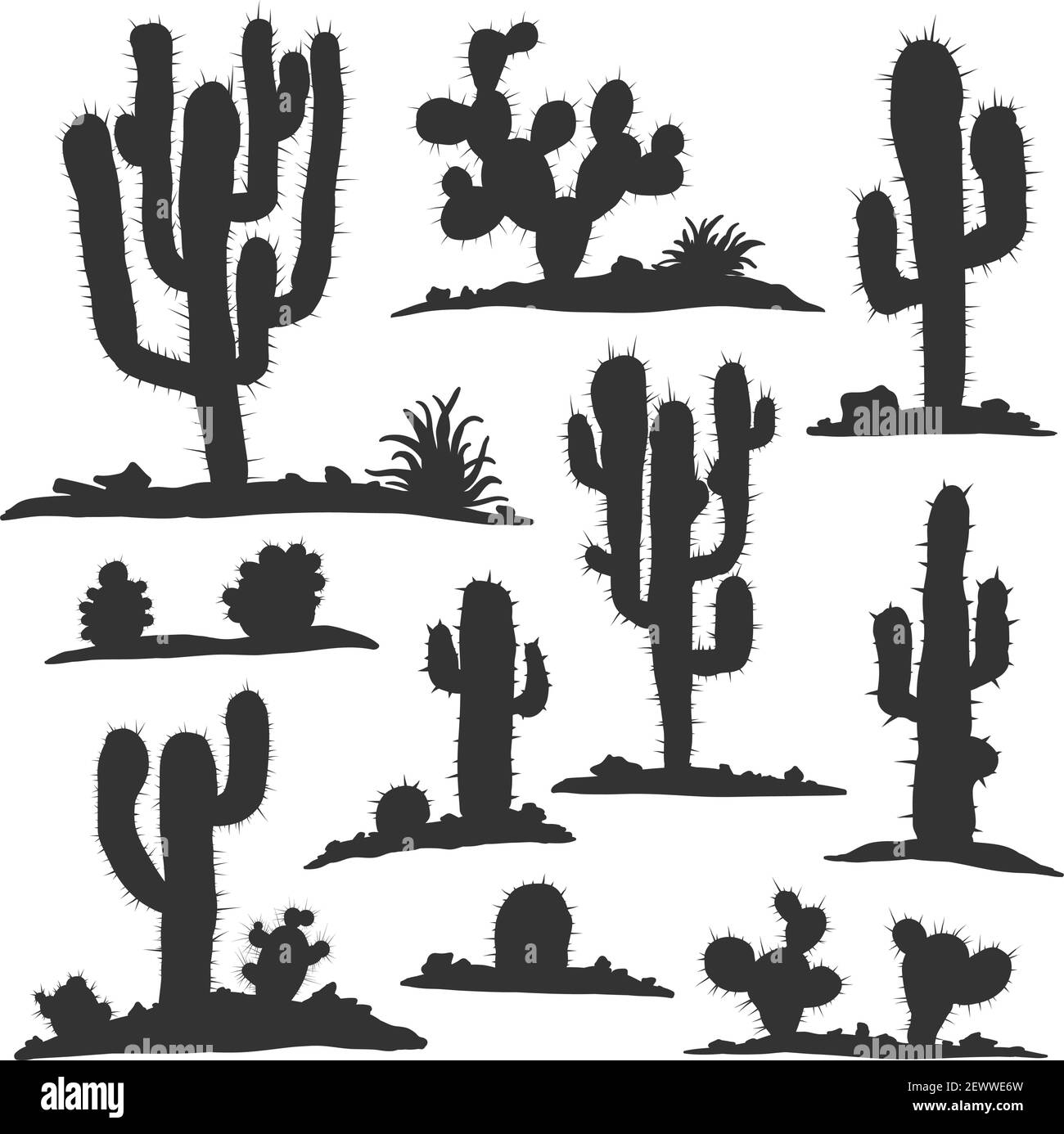 Satz von Kakteen isoliert auf weißem Vektor illustrartion Stock Vektor