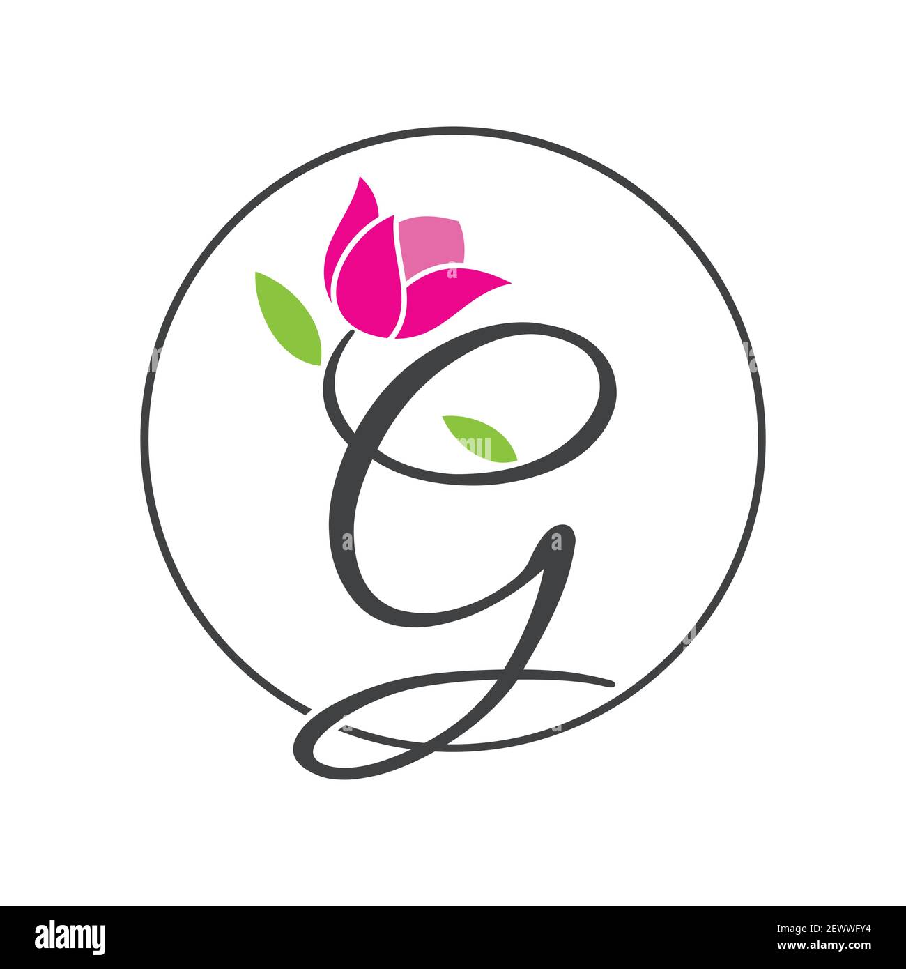 Buchstabe G mit Blume für Ihr bestes Geschäftssymbol auf dem weißen Hintergrund. Vektorgrafik EPS,8 EPS,10 Stock Vektor