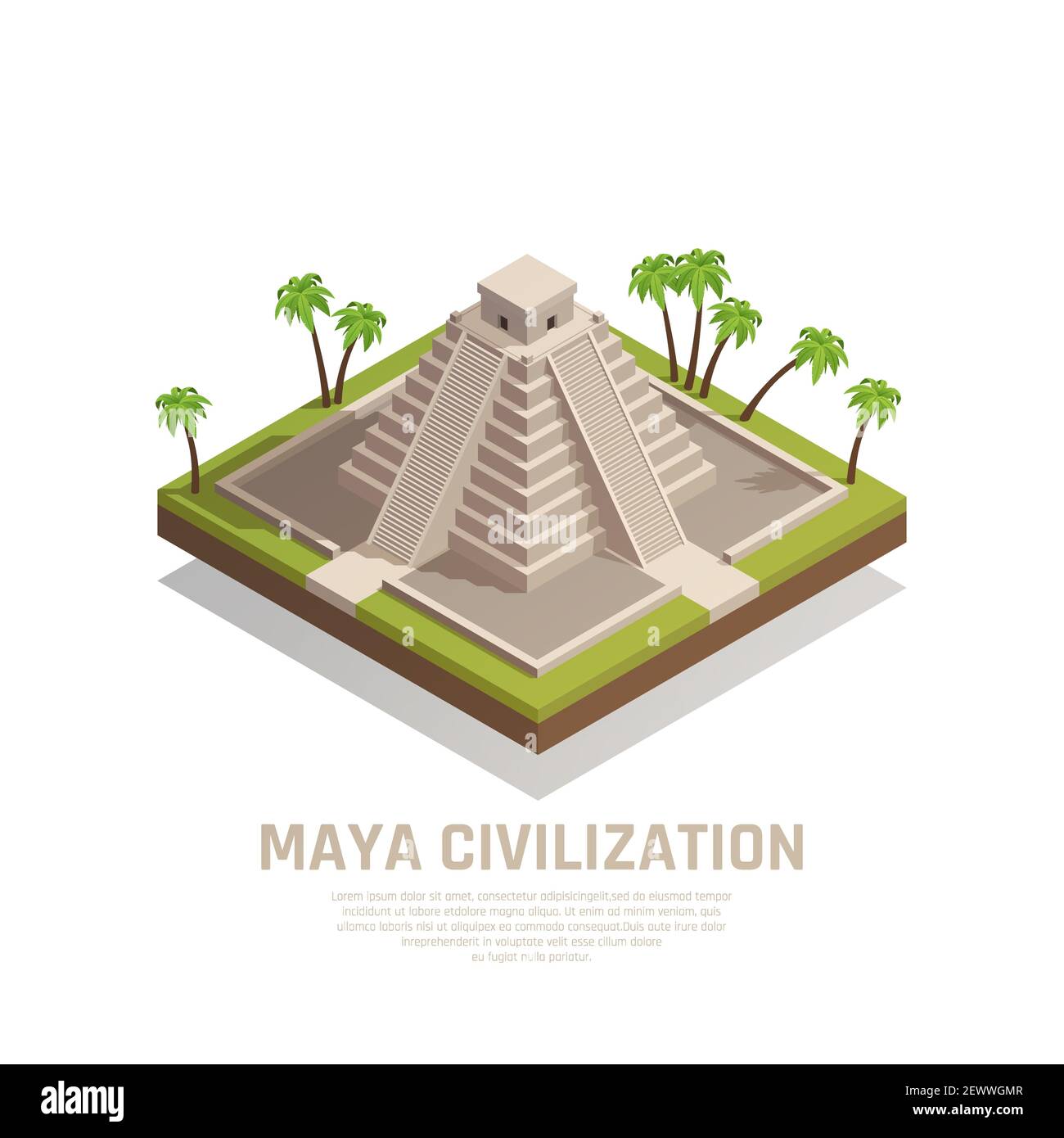 Maya-Pyramide mit Treppe und Kulttempel oben Stein Konstruktion isometrische Zusammensetzung Vektor Illustration Stock Vektor