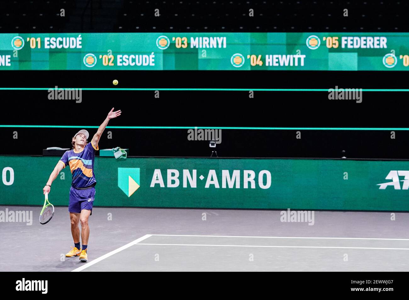 ROTTERDAM, NIEDERLANDE - 3. MÄRZ: Alex de Minaur aus Australien während seines Spiels gegen Kei Nishikori aus Japan während des ABN AMRO World Tennis Tournament 48e in Rotterdam Ahoy am 3. März 2021 in Rotterdam, Niederlande (Foto: Henk Seppen/Orange Pictures) Stockfoto