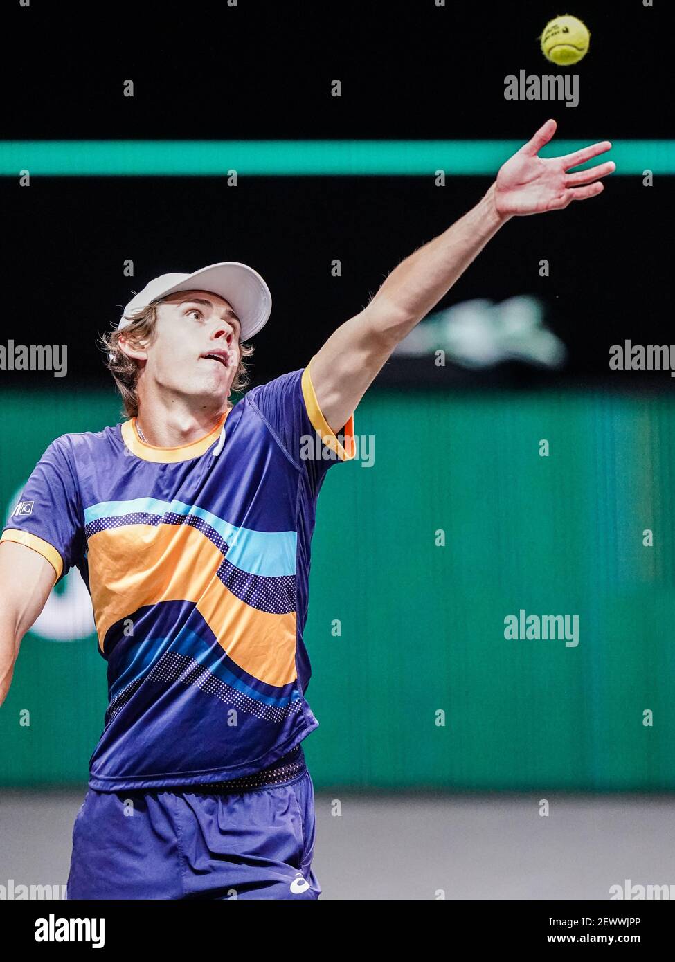 ROTTERDAM, NIEDERLANDE - 3. MÄRZ: Alex de Minaur aus Australien während seines Spiels gegen Kei Nishikori aus Japan während des ABN AMRO World Tennis Tournament 48e in Rotterdam Ahoy am 3. März 2021 in Rotterdam, Niederlande (Foto: Henk Seppen/Orange Pictures) Stockfoto