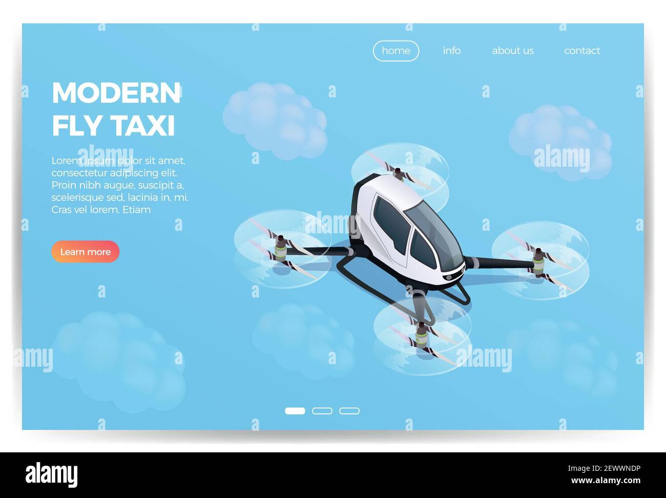 Quadrocopter Drohne Passagier-Transportgerät Service isometrische Zusammensetzung Web-Seite Design mit modernen fliegenden Taxi Vektor Illustration Stock Vektor