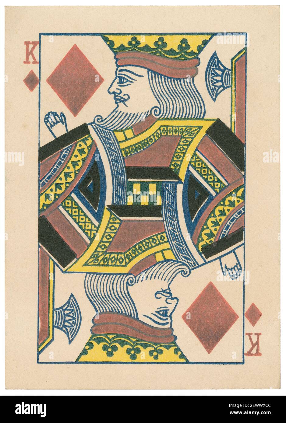 Antike 1890 König der Diamanten Spielkarte. Stockfoto