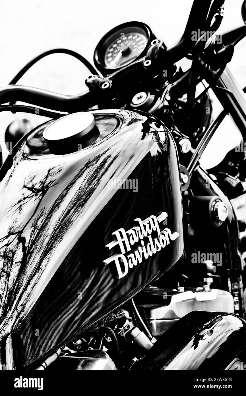 Harley Davidson Motorrad. Schwarz und Weiß Stockfoto