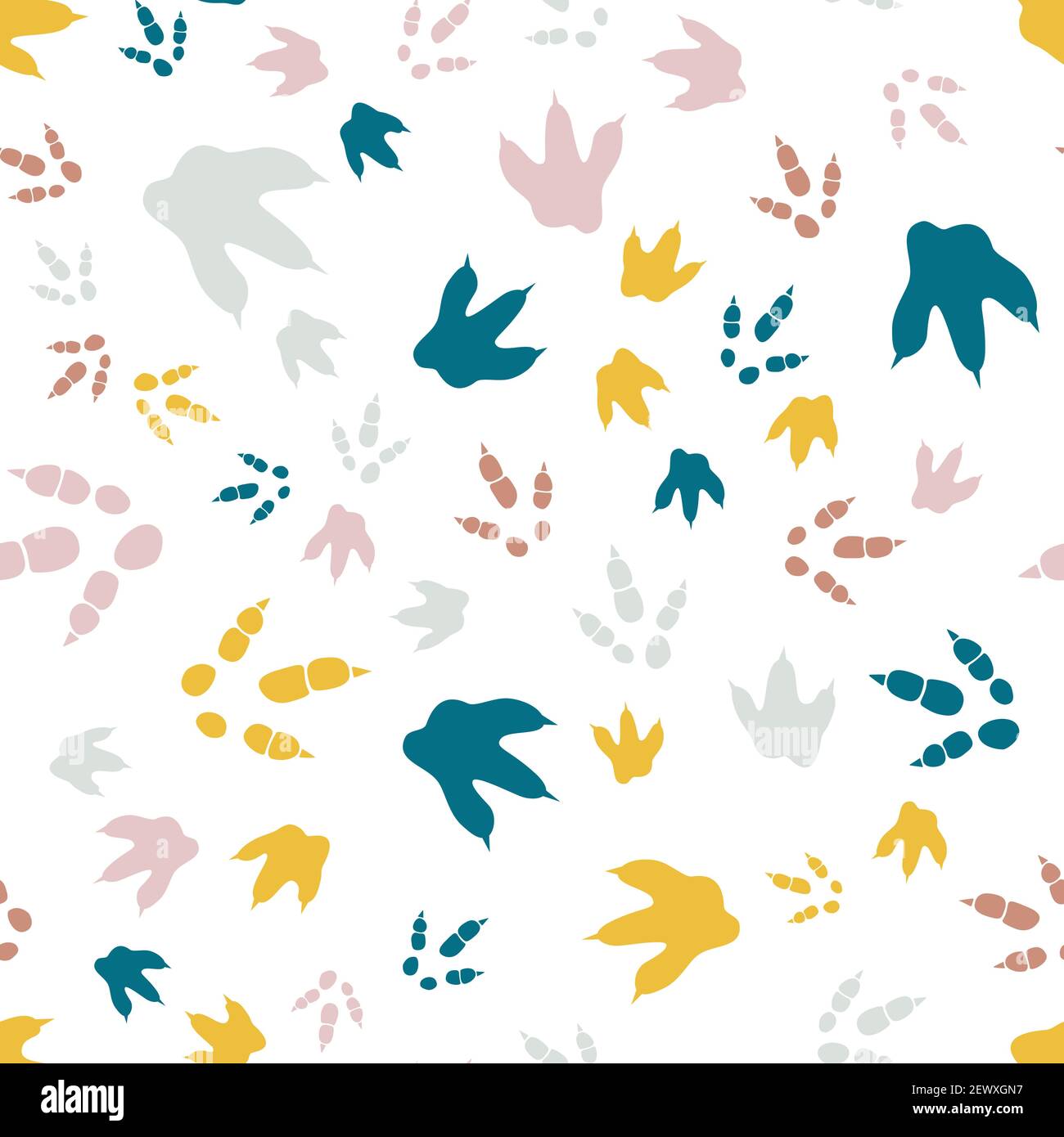 Dinosaurier Fußabdruck Spuren. Minimale Farbe Nahtloses Muster. Hintergrund mit Pfote, Klaue Raubtier. Dinosaurier Fußabdruck nahtloses Muster perfekt für Textil Stock Vektor