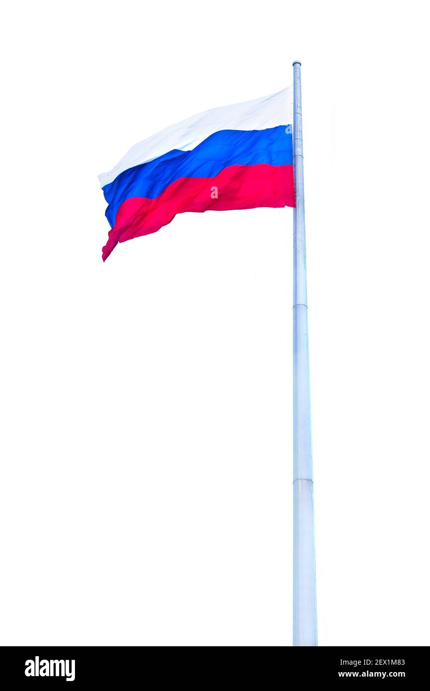 Flagge der Russischen Föderation isoliert auf weißem Hintergrund Stockfoto