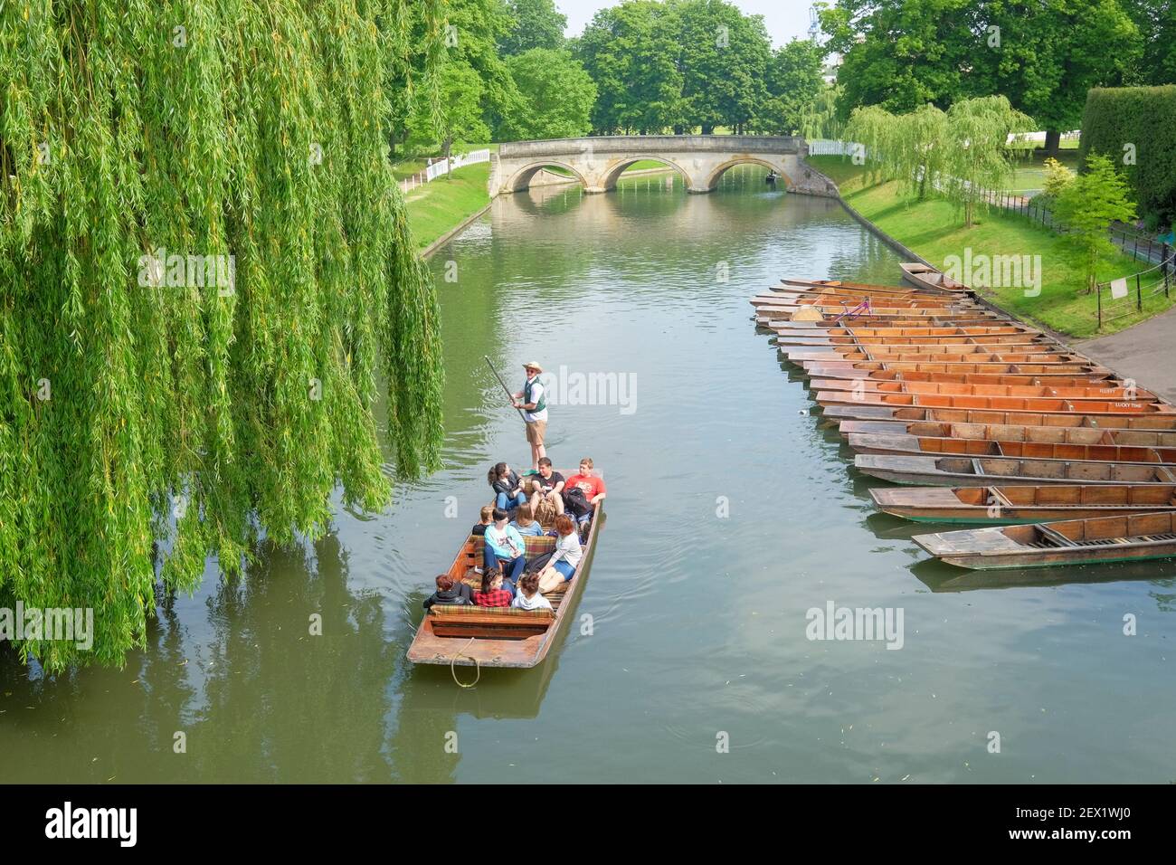 Punting on the River Cam auf dem Weg zur Trinity College Bridge an einem Frühlingstag in Cambridge, England, Großbritannien Stockfoto