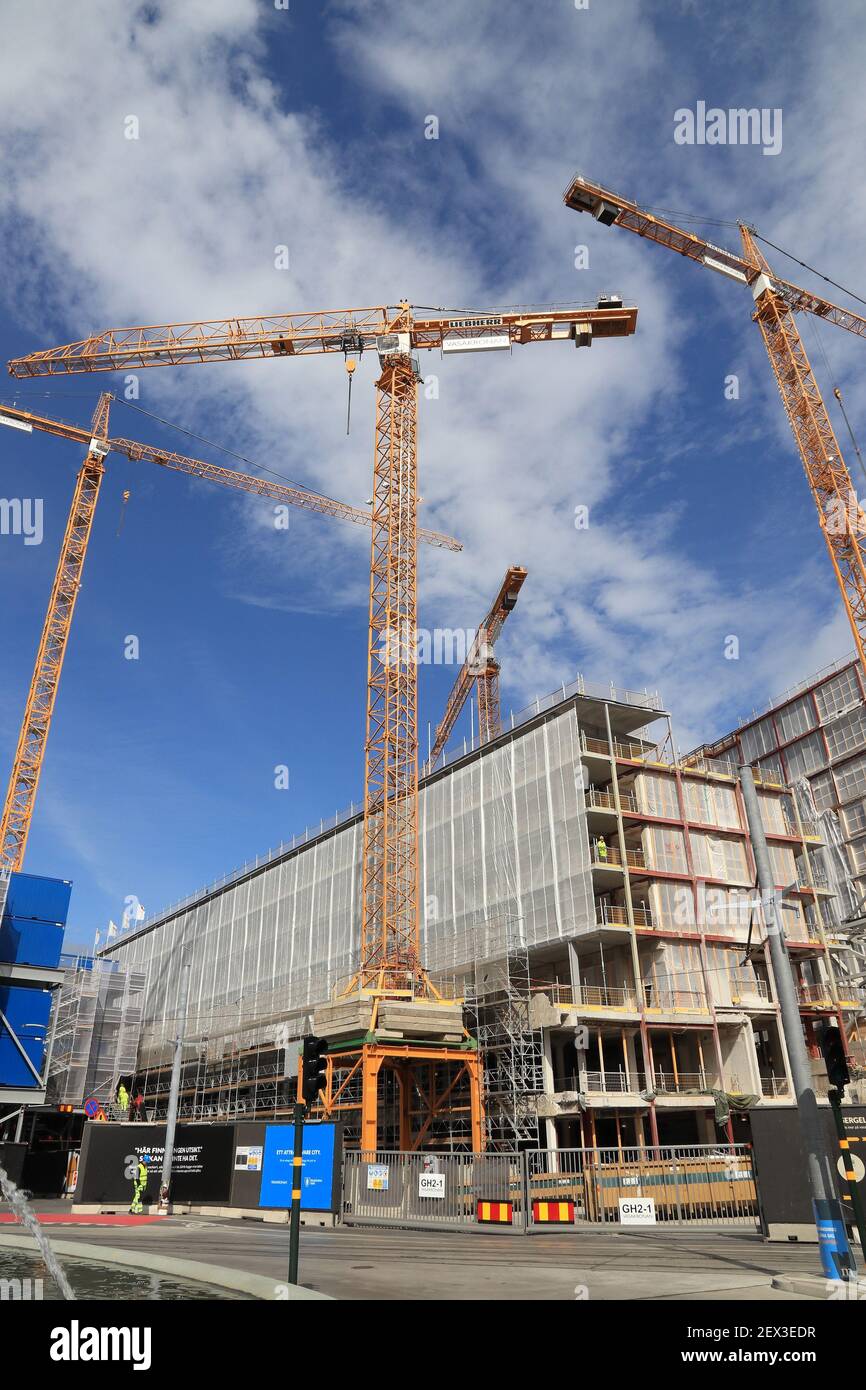 STOCKHOLM, SCHWEDEN - 23. AUGUST 2018: Laufende Bauarbeiten am Sergels Torg Platz im Stadtteil Norrmalm, Stockholm, Schweden. Stockholm ist die Hauptstadt Stockfoto