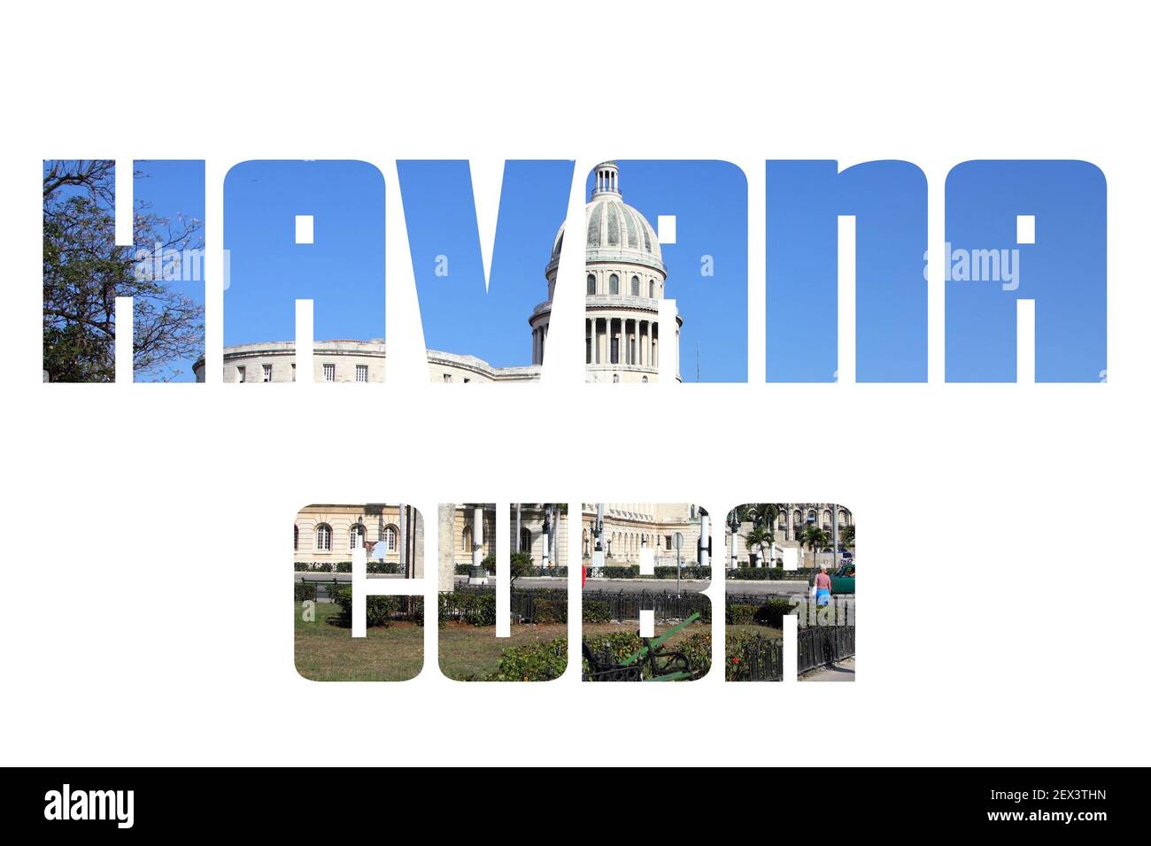Havanna, Kuba - Stadt Name Zeichen Wort Text Foto Silhouette. Stockfoto