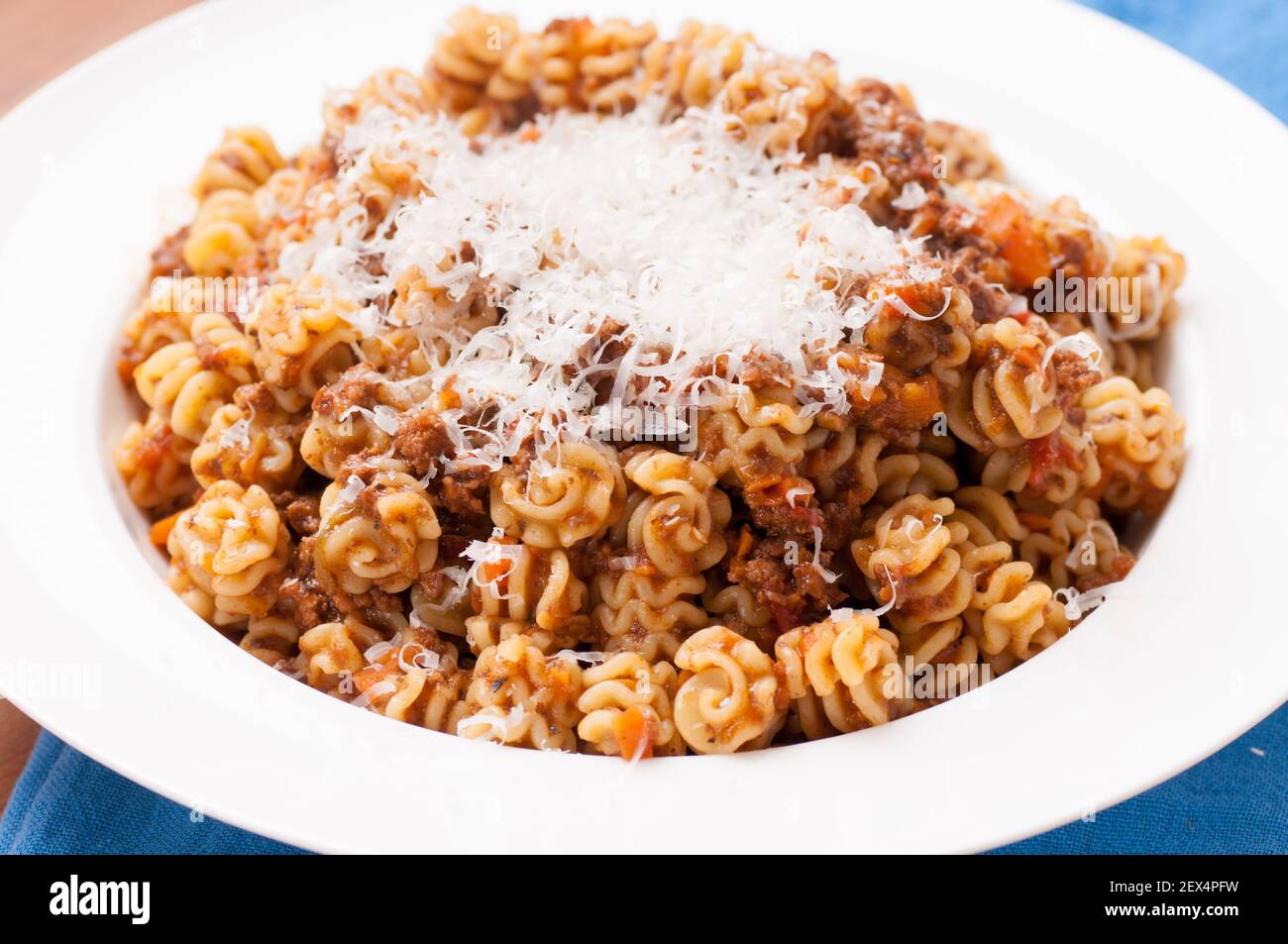 Radiatore Pasta mit Parmesan und Fleisch gefüllte Tomatensoße Stockfoto