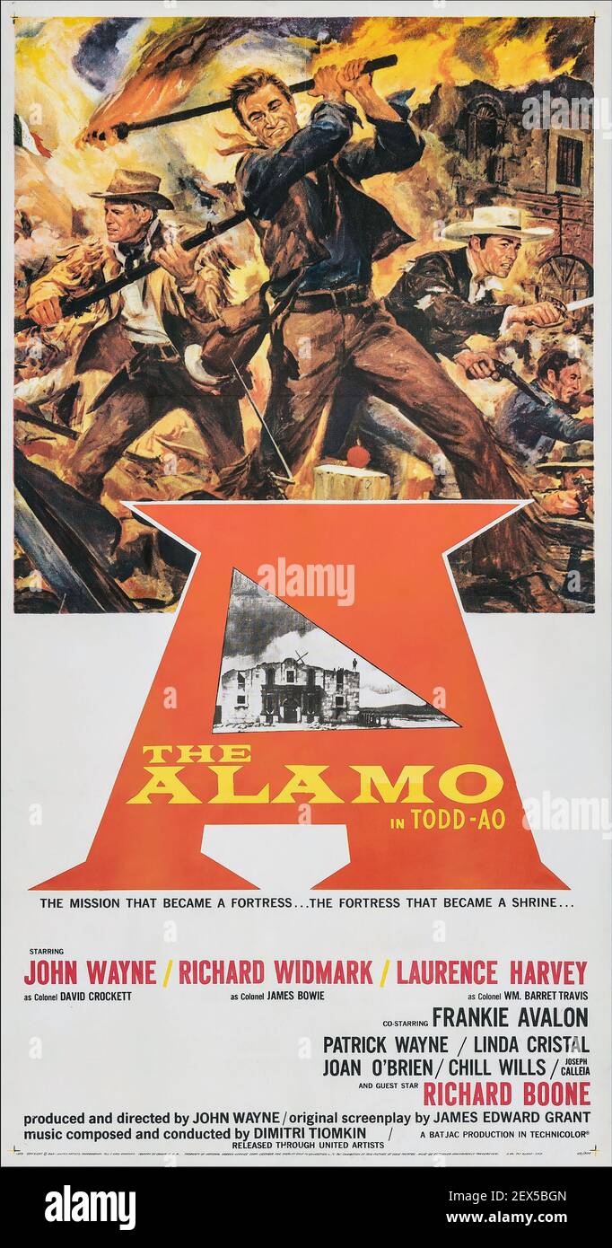 Klassisches Filmplakat für The Alamo mit John Wayne. Wild West, alter westlicher Film. Feat. Richard Widmark und Laurence Harvey. 1960. Stockfoto