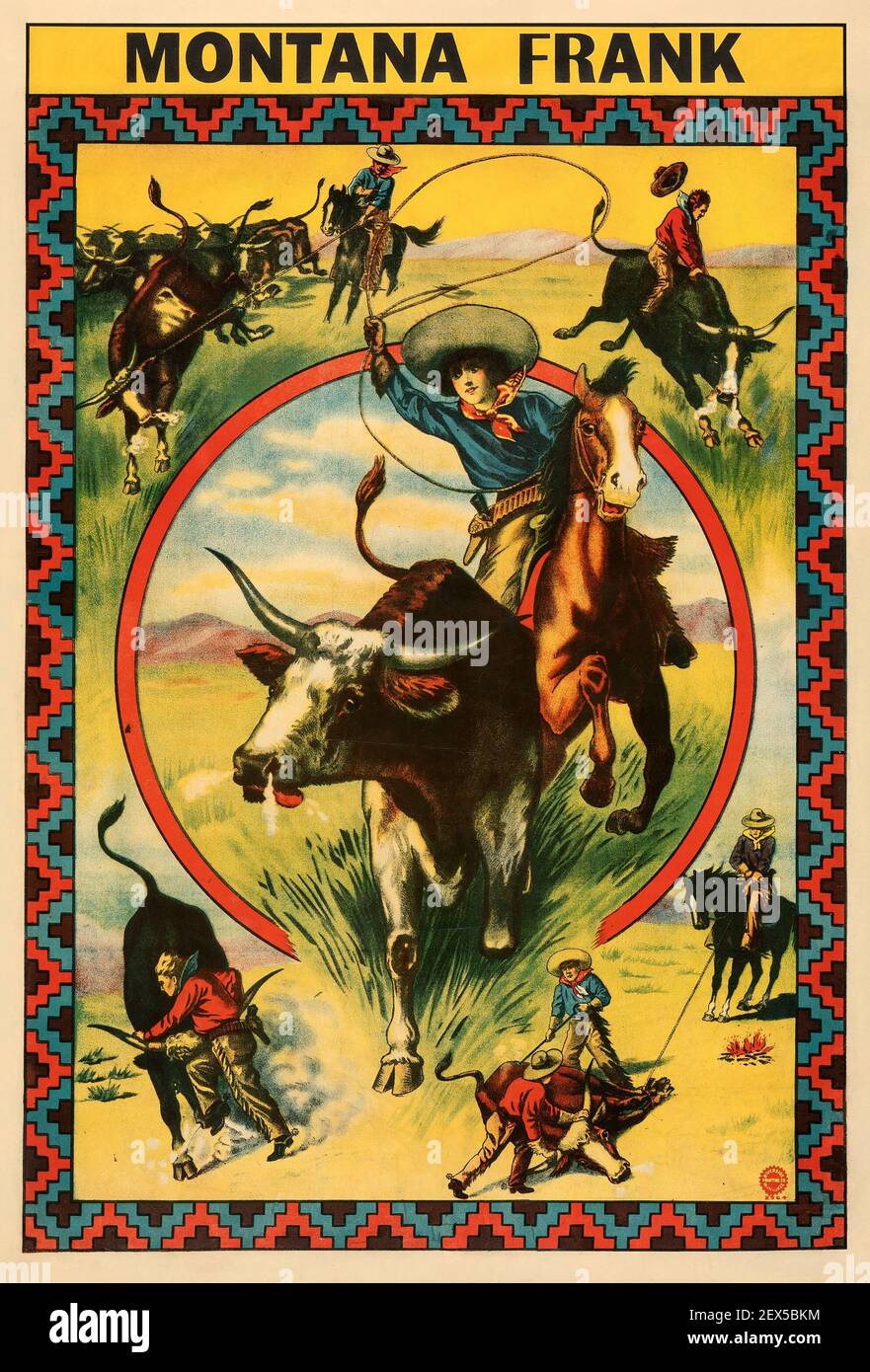 Montana Frank. Klassisches Filmplakat, Wilder Westen, alter Western-Film. 1910. Stockfoto