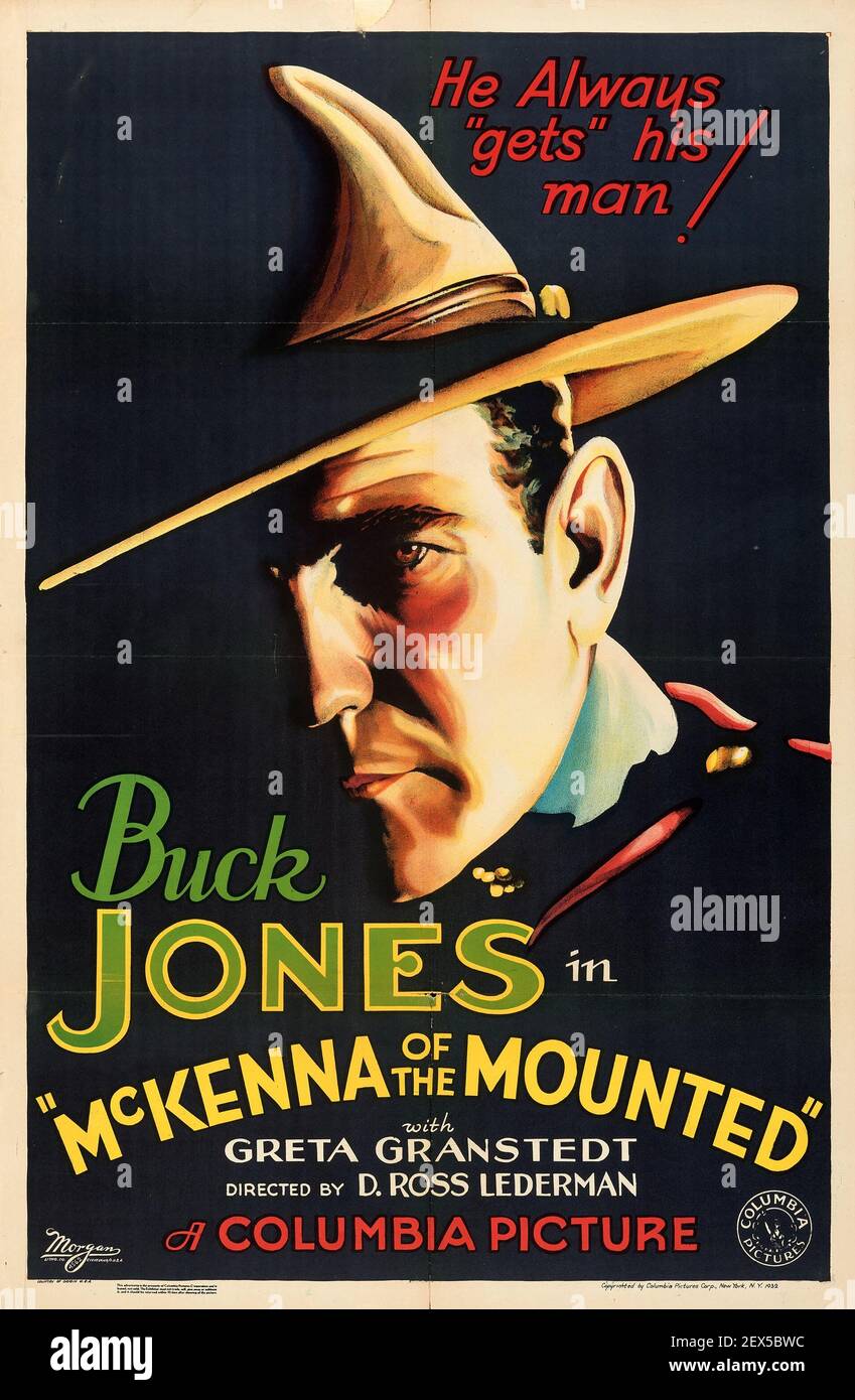 Buck Jones, McKenna von The Mounted. Klassisches Filmposter. Wilder Westen, alter westlicher Film. Feat. Greta Granstedt. Stockfoto