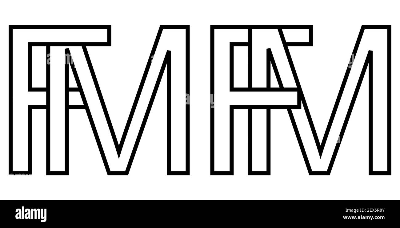 Logo Zeichen fm MF Symbol Zeichen interlaced Buchstaben M, F Vektor Logo MF, fm erste Großbuchstaben Muster Alphabet m f Stock Vektor