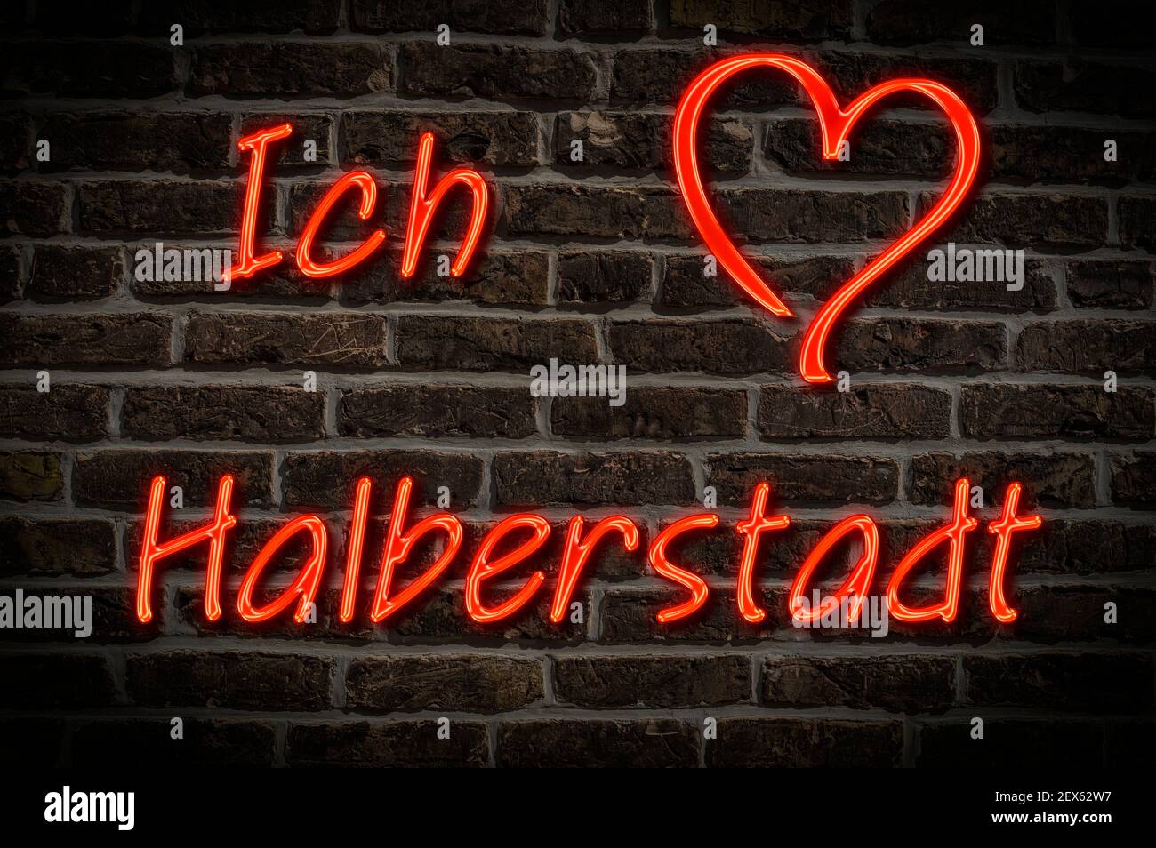Leuchttreklame, Ich liebe Halberstadt, Sachsen-Anhalt, Deutschland, Europa Ich liebe Halberstadt, Sachsen-Anhalt, Deutschland, Europ Stockfoto