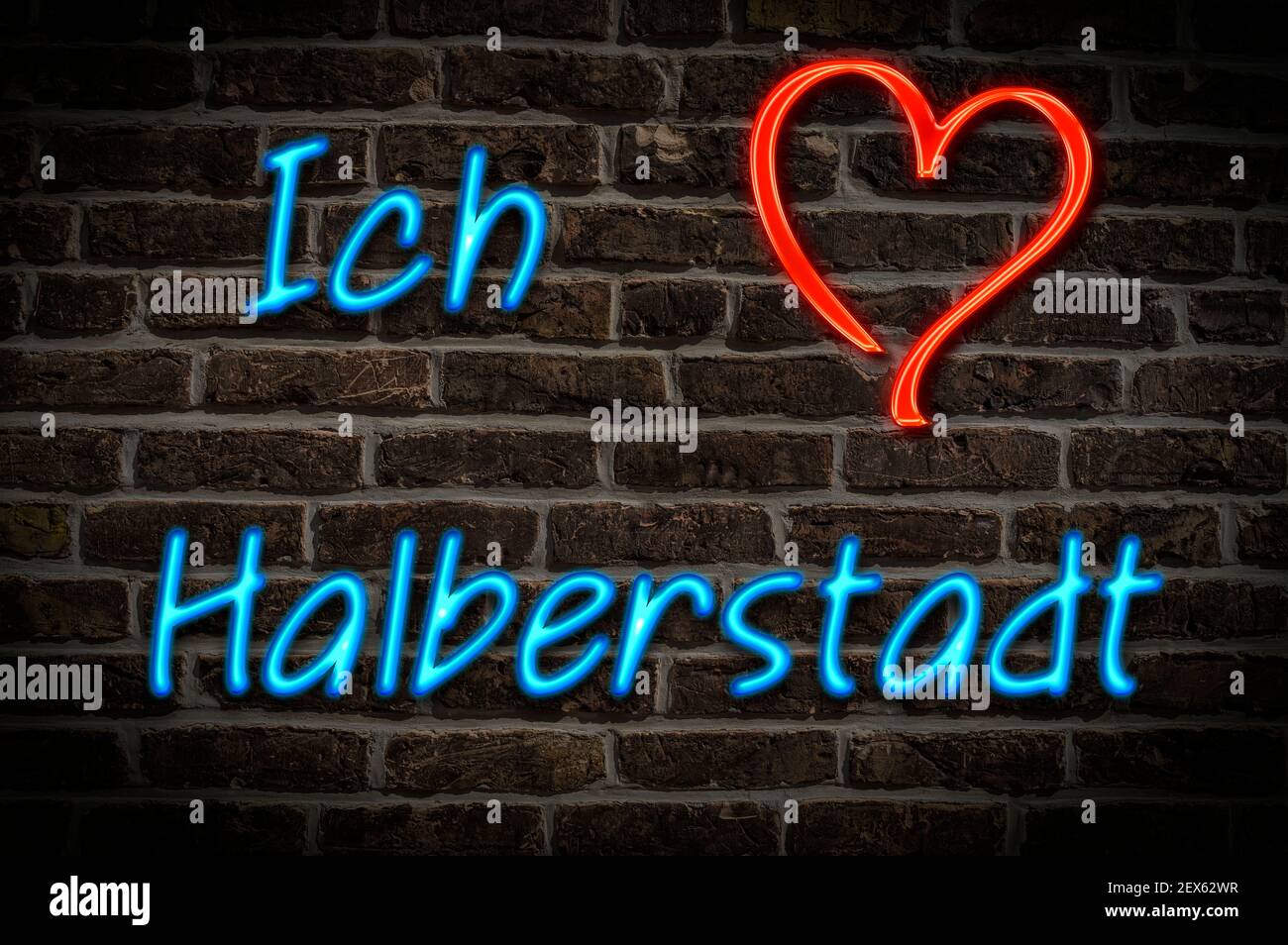 Leuchttreklame, Ich liebe Halberstadt, Sachsen-Anhalt, Deutschland, Europa Ich liebe Halberstadt, Sachsen-Anhalt, Deutschland, Europ Stockfoto