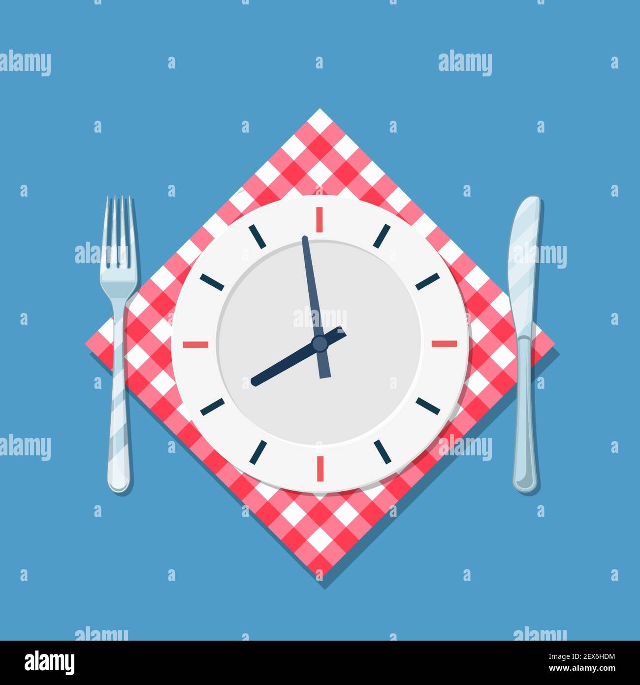 Teller mit Uhr, Gabel und Messer Symbol Stock-Vektorgrafik - Alamy