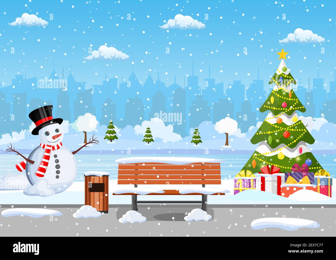Verschneiten Winter Stadtpark Stock Vektor