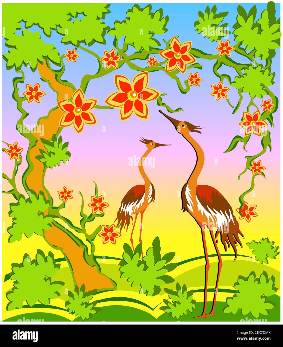 Zwei Reiher im östlichen Stil Stockfoto