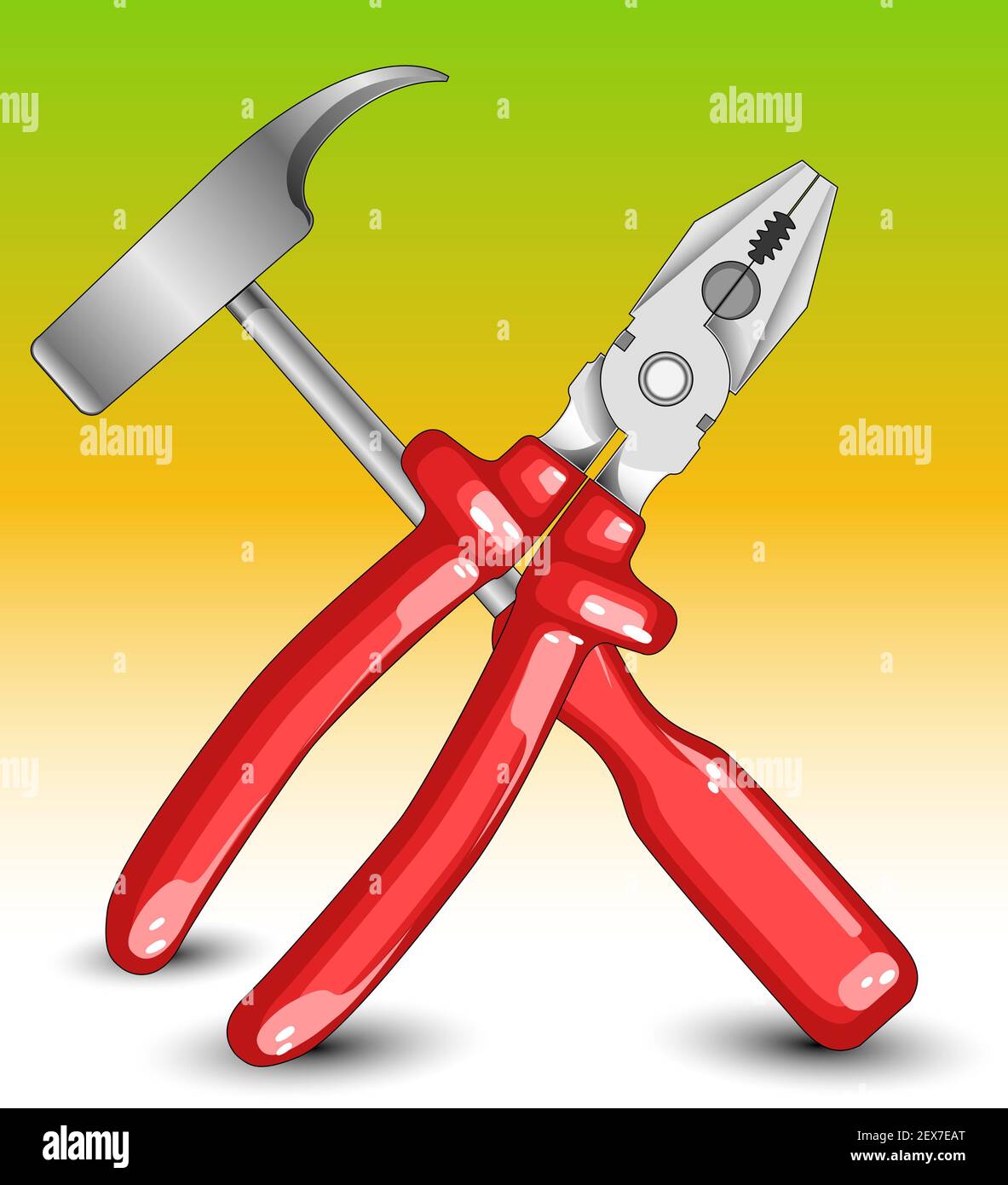 Hammer und Flachzange Stockfoto