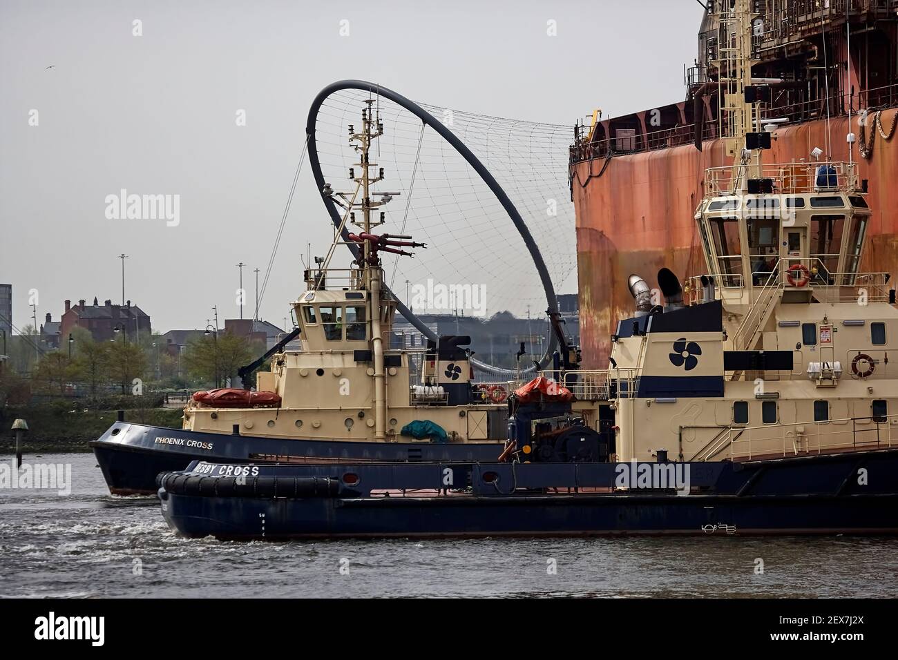 Zwei Schlepper shunting auf dem Fluss Tees, Teesport freeport. Alle Rechte vorbehalten Stockfoto