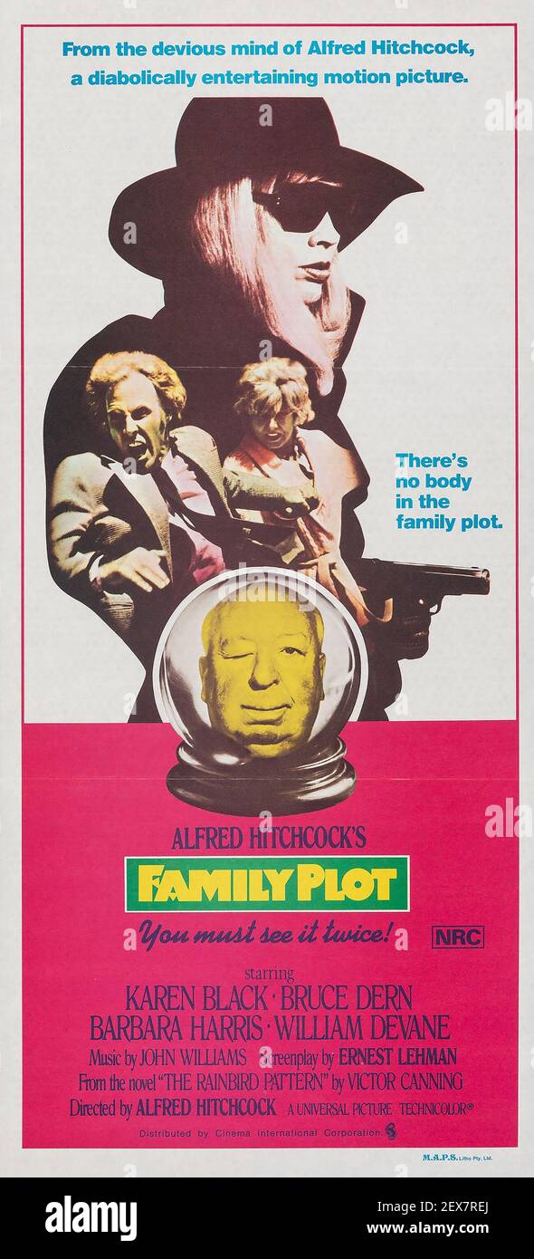 Alfred Hitchcock Film-Anzeige, Familie Plot Stockfoto