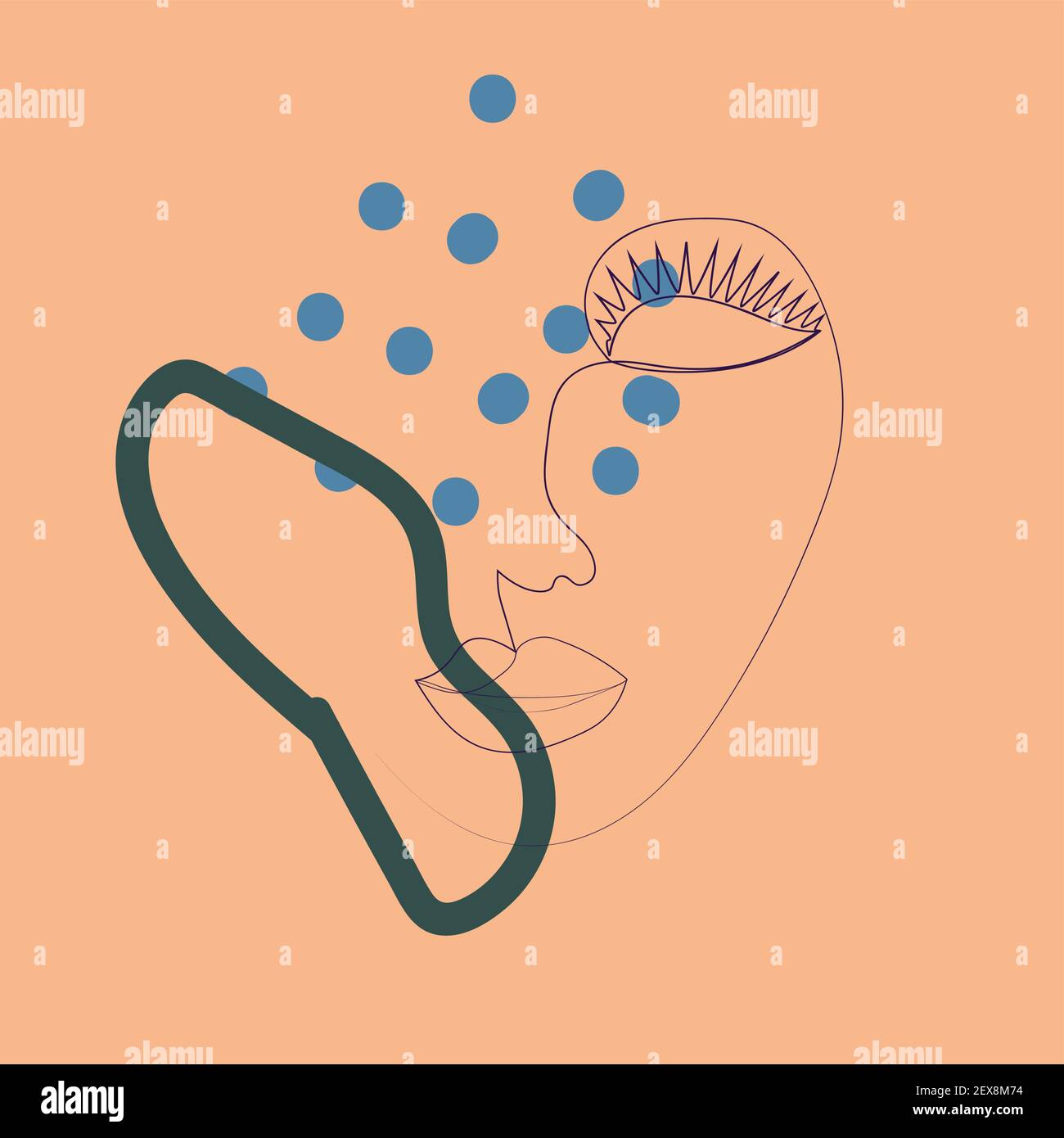 Frau Porträt in modernen abstrakten Grafik-Stil. Moderne kontinuierliche einzeilige Zeichnung. Abstrakte Kunstdrucke, moderne Wandkunst Stock Vektor