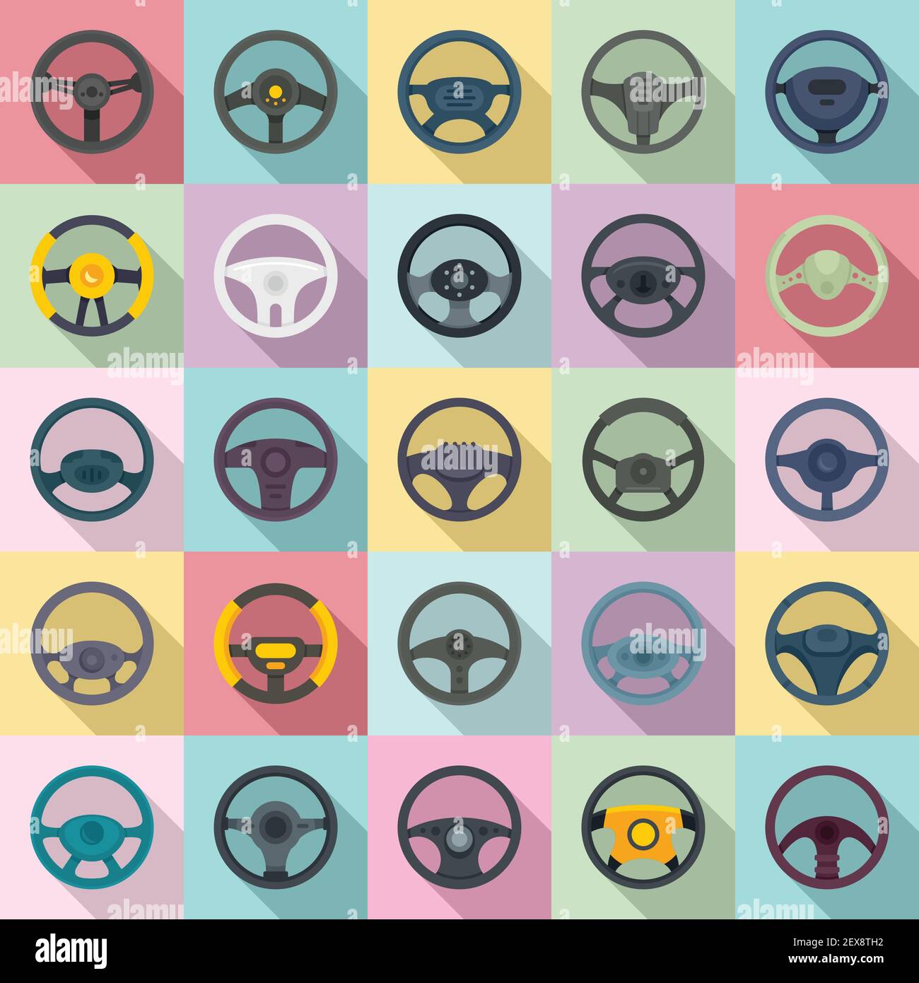 Lenkradsymbole im Set, flache Ausführung Stock Vektor