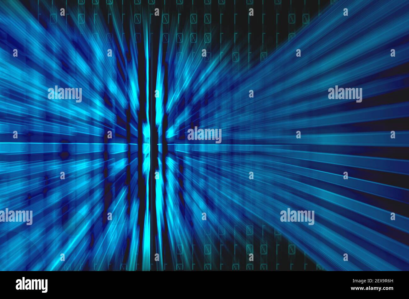 Abstrakte Darstellung von blauen Binärzahlen und digitalem Bildschirmhintergrund Stockfoto