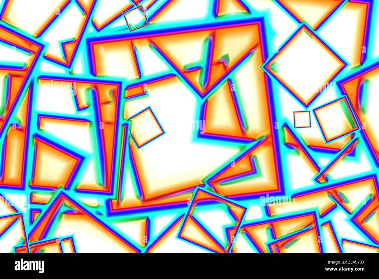 Chaotisches geometrisches kubisches Muster in mehrfarbig auf weiß Stockfoto