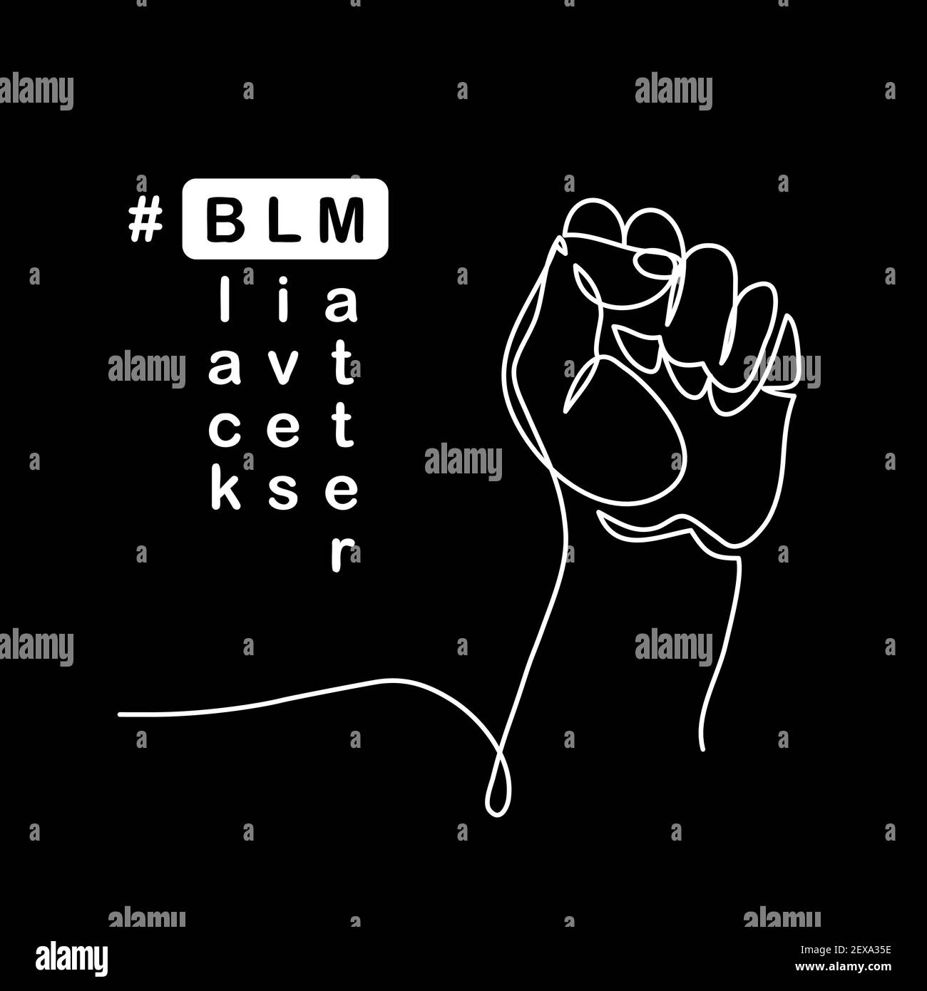 Black Lives Matter Vektor-Poster, Banner mit Faust. Eine Linie Zeichnung Illustration mit Text BLM, schwarz lebt Materie Stock Vektor