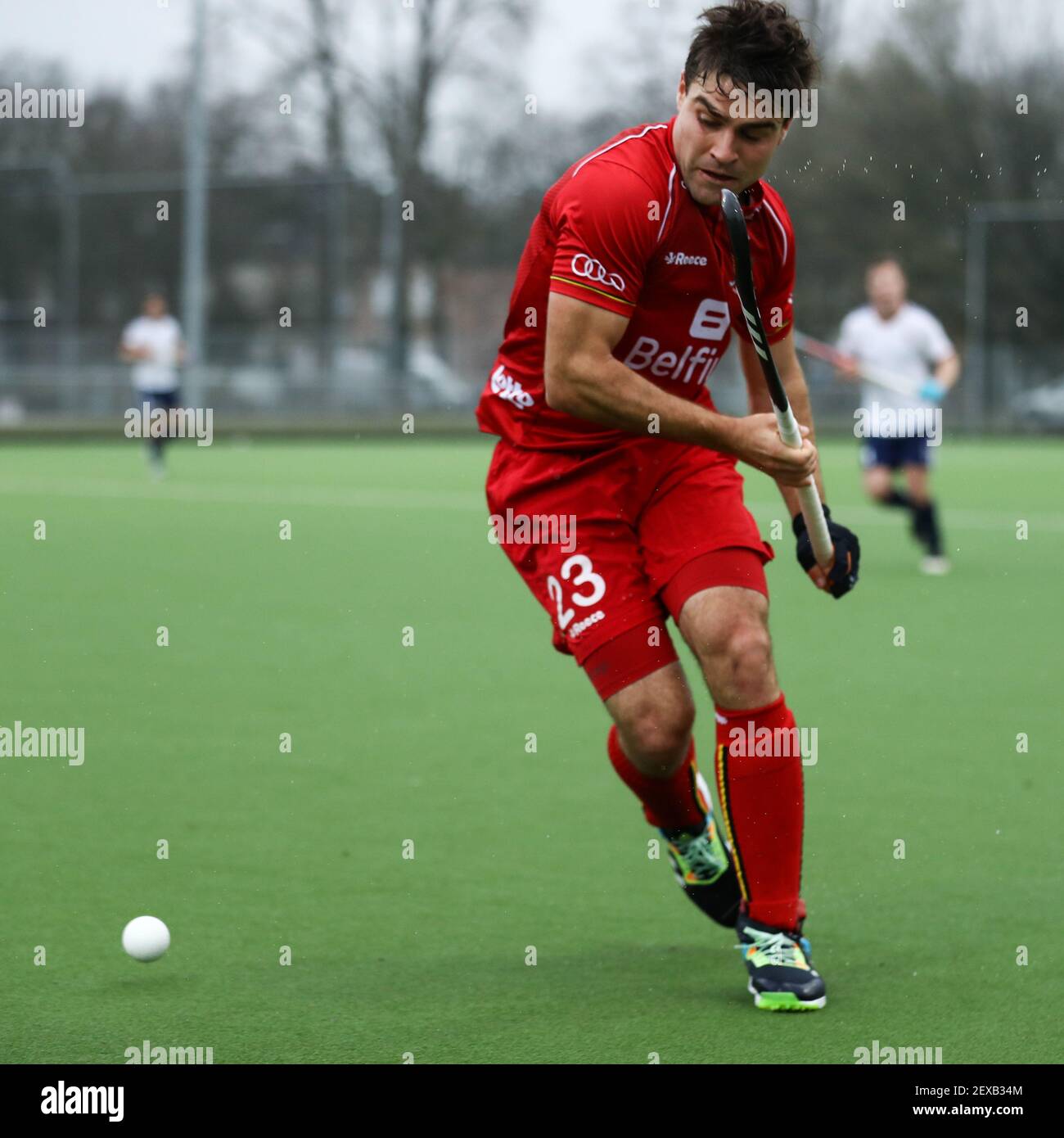 Der belgische Arthur De Sloover wurde während eines freundlichen Eishockeyspiels zwischen den belgischen Roten Löwen und der britischen Nationalmannschaft am Donnerstag in Aktion gezeigt Stockfoto